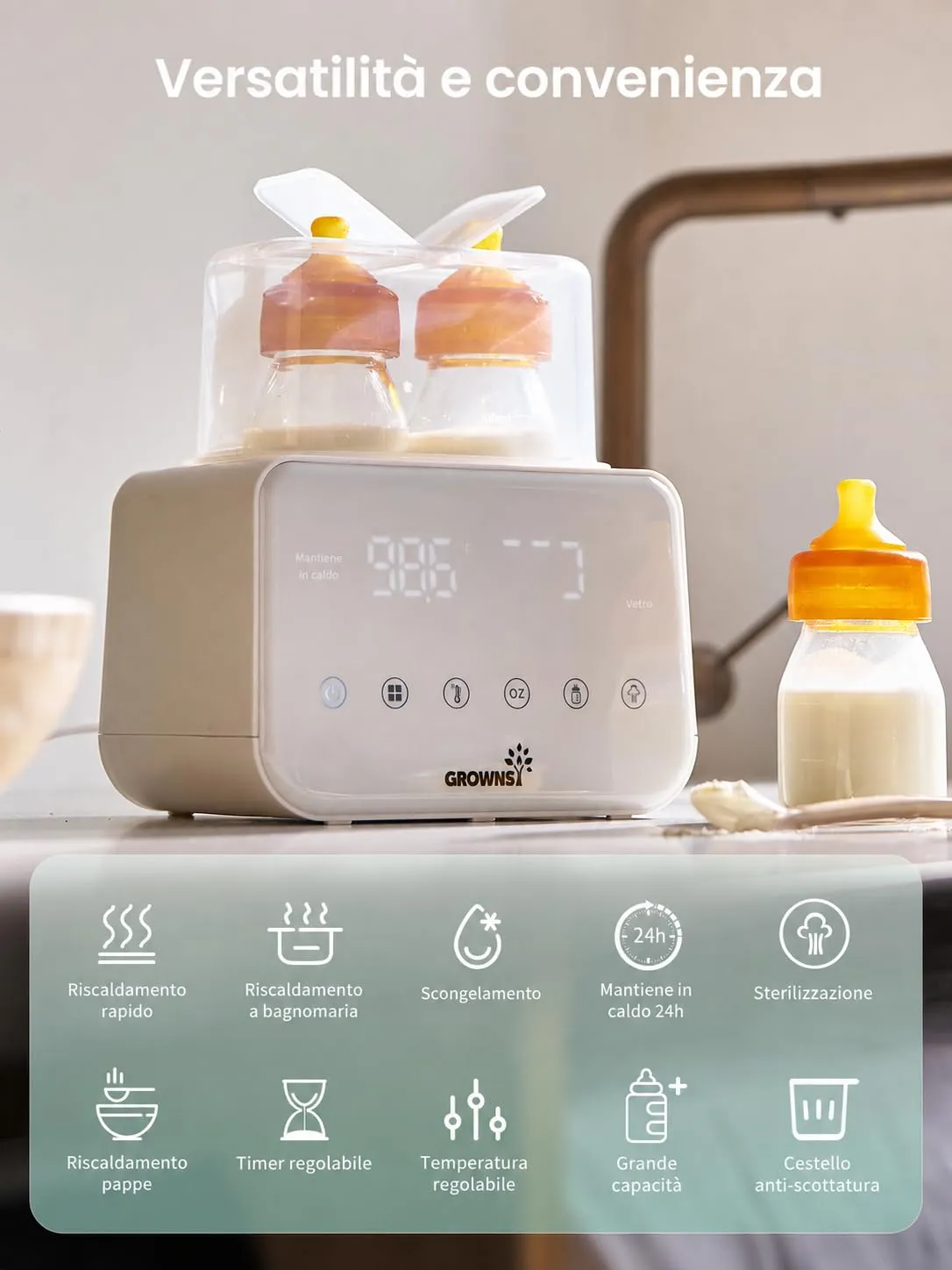 Grownsy Scaldabiberon Doppio 10 in 1 con Sterilizzatore - immagine 2