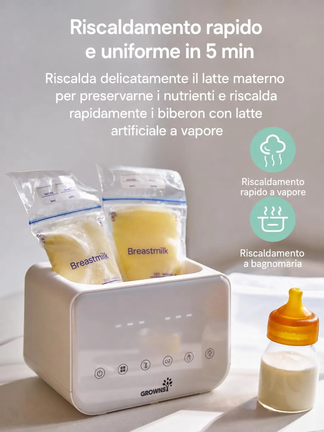 Grownsy Scaldabiberon Doppio 10 in 1 con Sterilizzatore - immagine 3