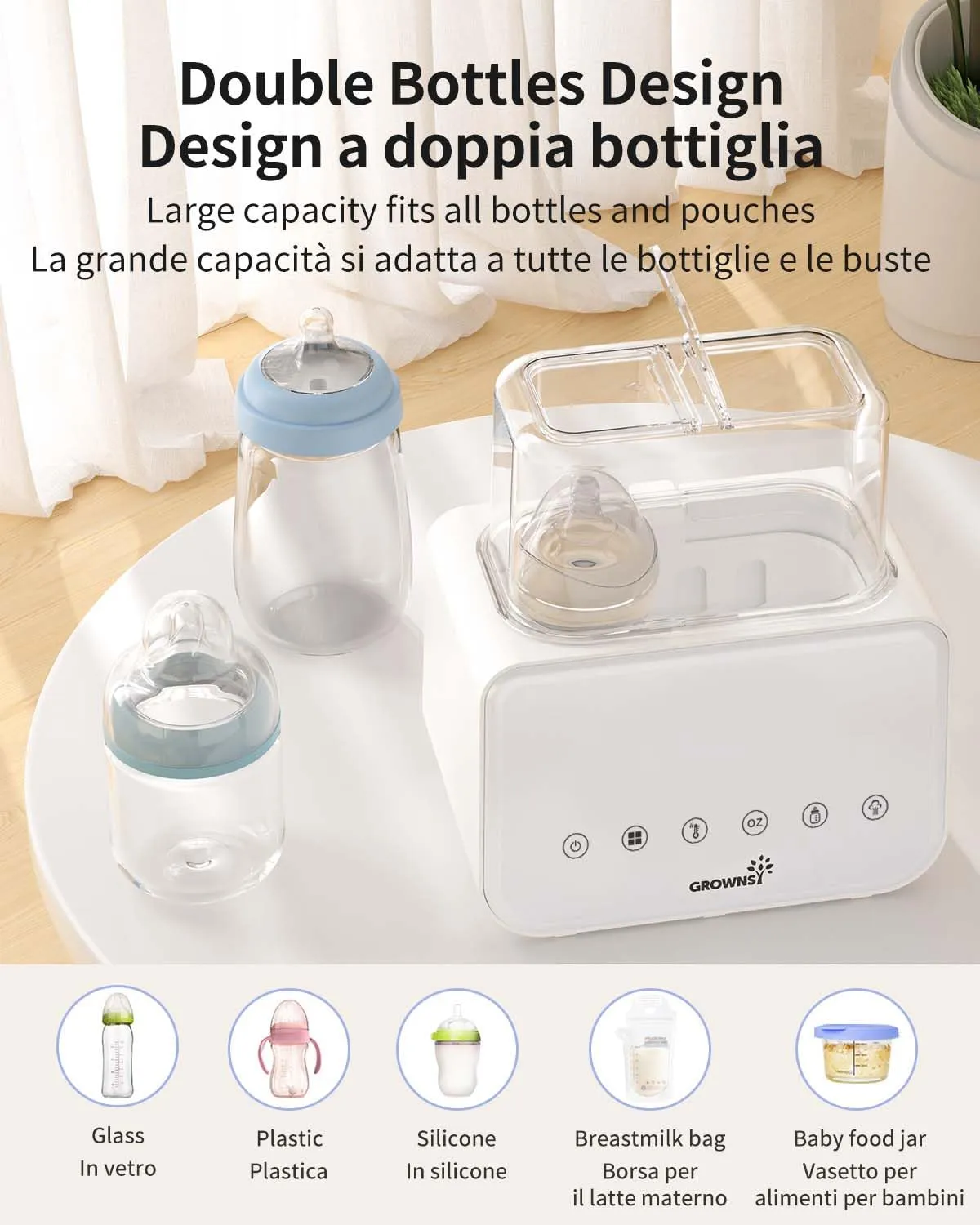 Grownsy Scaldabiberon Doppio 10 in 1 con Sterilizzatore - immagine 6