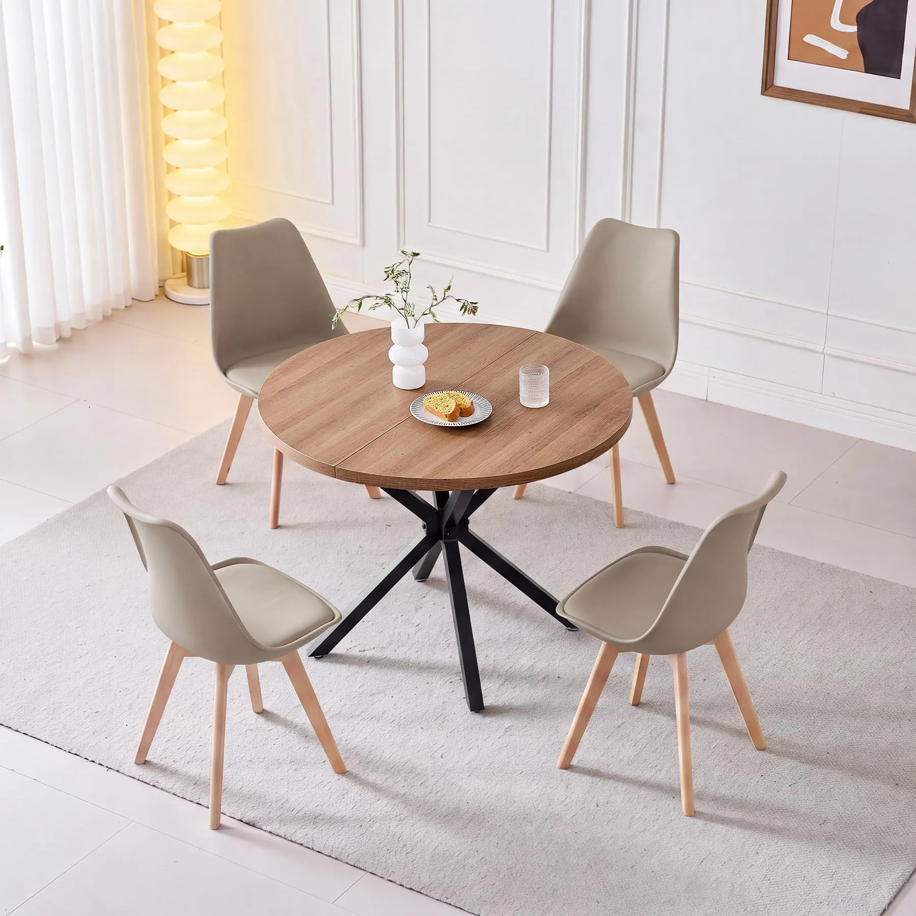 DEYARNA HOME Set di 6 Sedie da Pranzo Moderne Imbottite, Sedie da Cucina Scandinave con Gambe in Legno di Faggio, Marrone - immagine 8