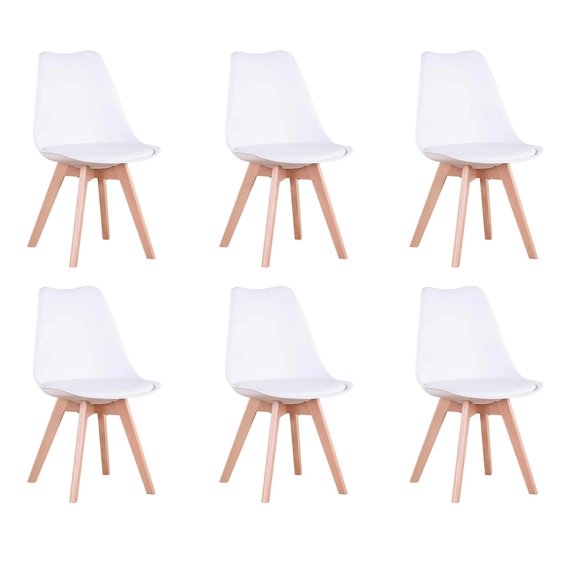 DEYARNA HOME Set di 6 Sedie da Pranzo Moderne Imbottite Scandinave con Gambe in Legno di Faggio, Bianco - immagine 1