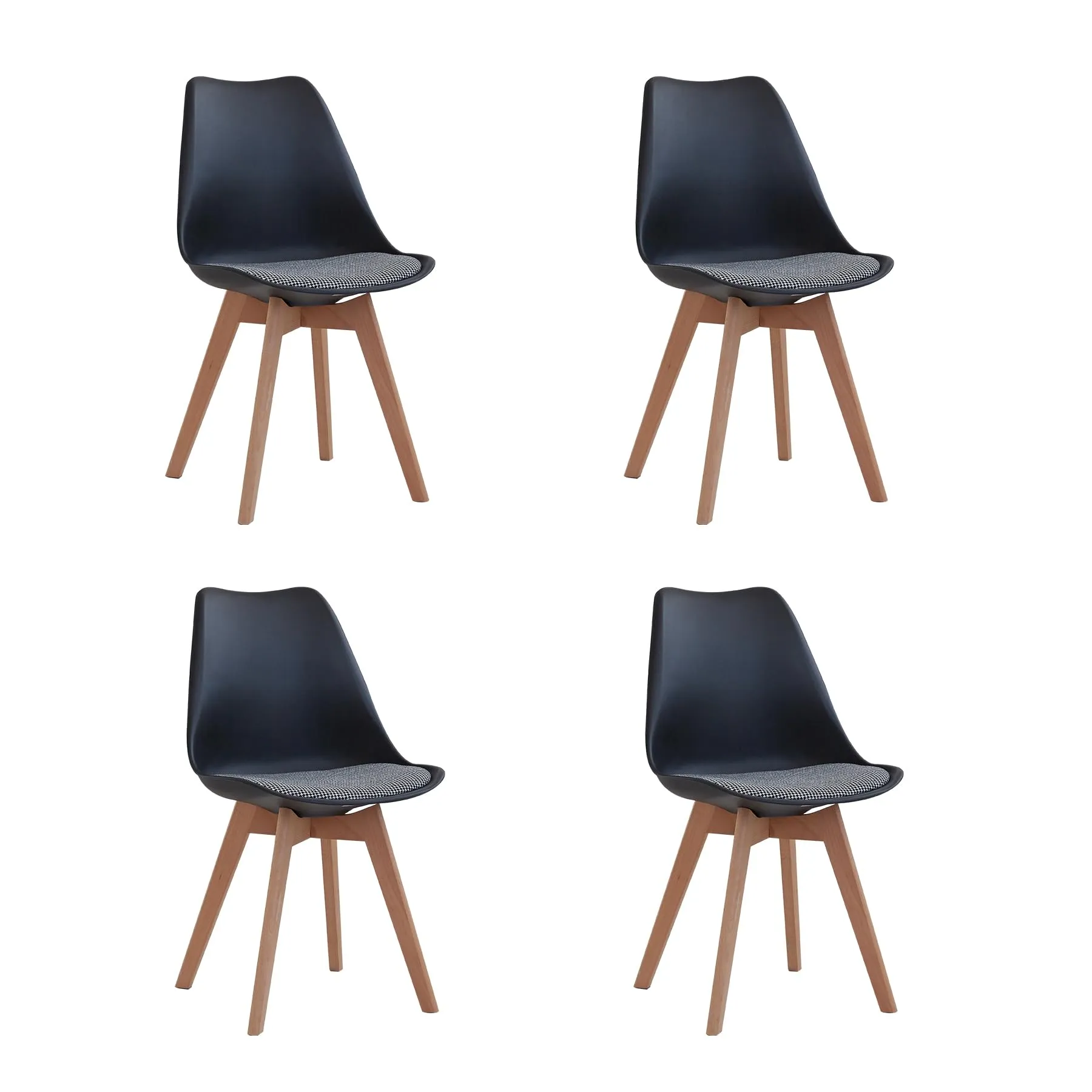DEYARNA HOME Set di 4 Sedie da Pranzo Moderne in Tessuto Imbottito con Gambe in Legno di Faggio, Nero - immagine 1