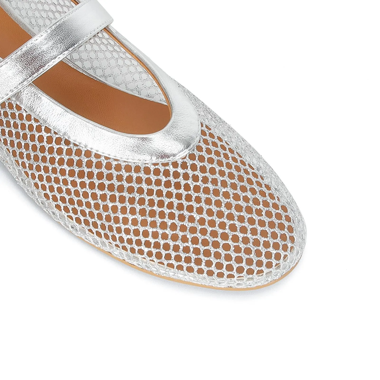 DOEYG Ballerine a rete con fibbia, Argento, 38 EU - immagine 7