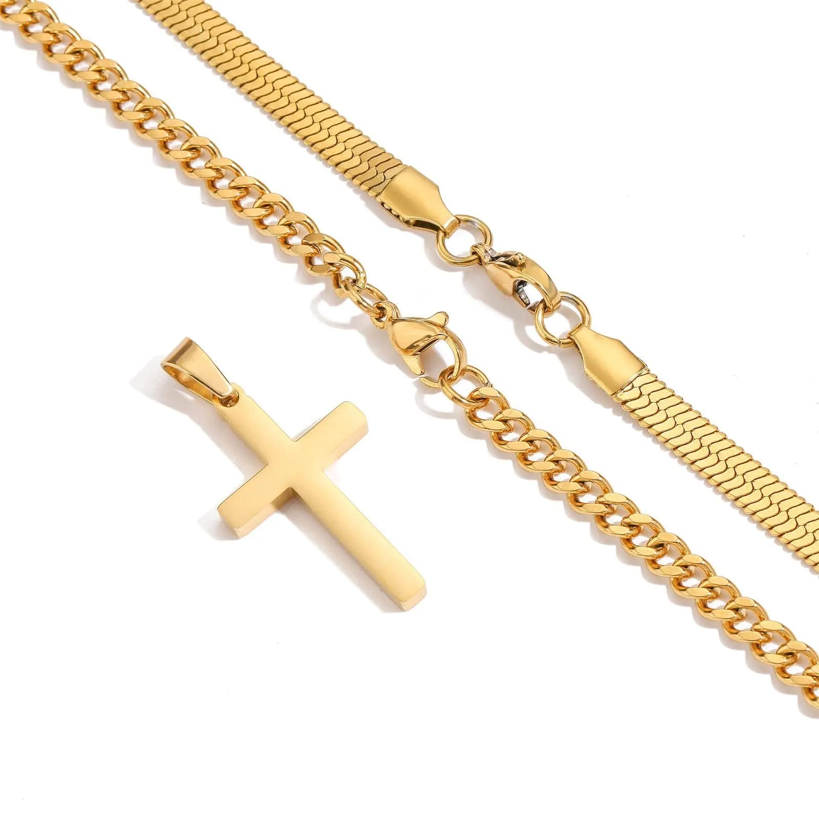Esmoly Collana Crocifisso Uomo in Acciaio Inossidabile 316L Catena Cubana e Serpente, Oro 16+18 Inches - immagine 5