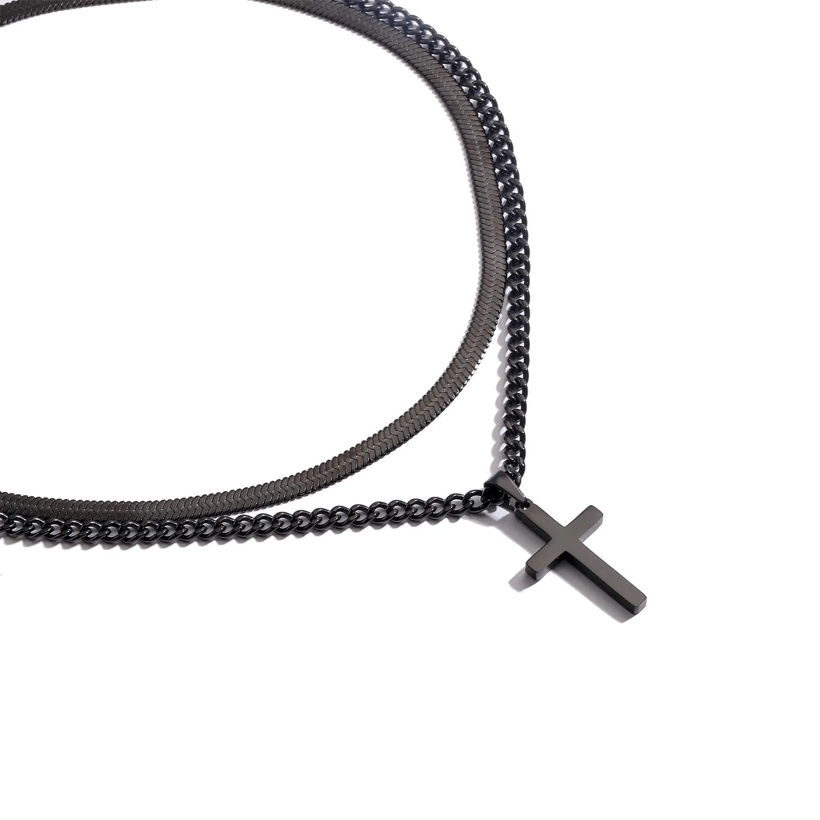 Esmoly Collana con Crocifisso per Uomo in Acciaio Inossidabile 316L Catena Cubana e Serpente (Nero, 18+20 Pollici) - immagine 4