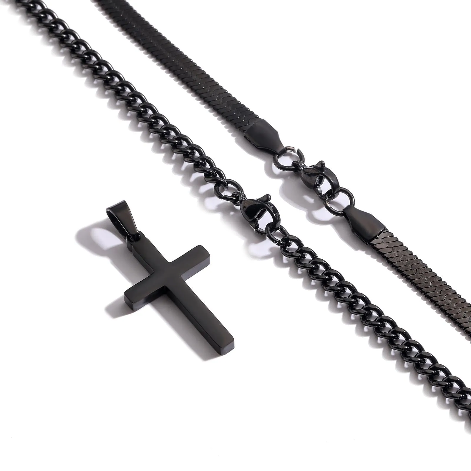 Esmoly Collana con Crocifisso per Uomo in Acciaio Inossidabile 316L Catena Cubana e Serpente (Nero, 18+20 Pollici) - immagine 5