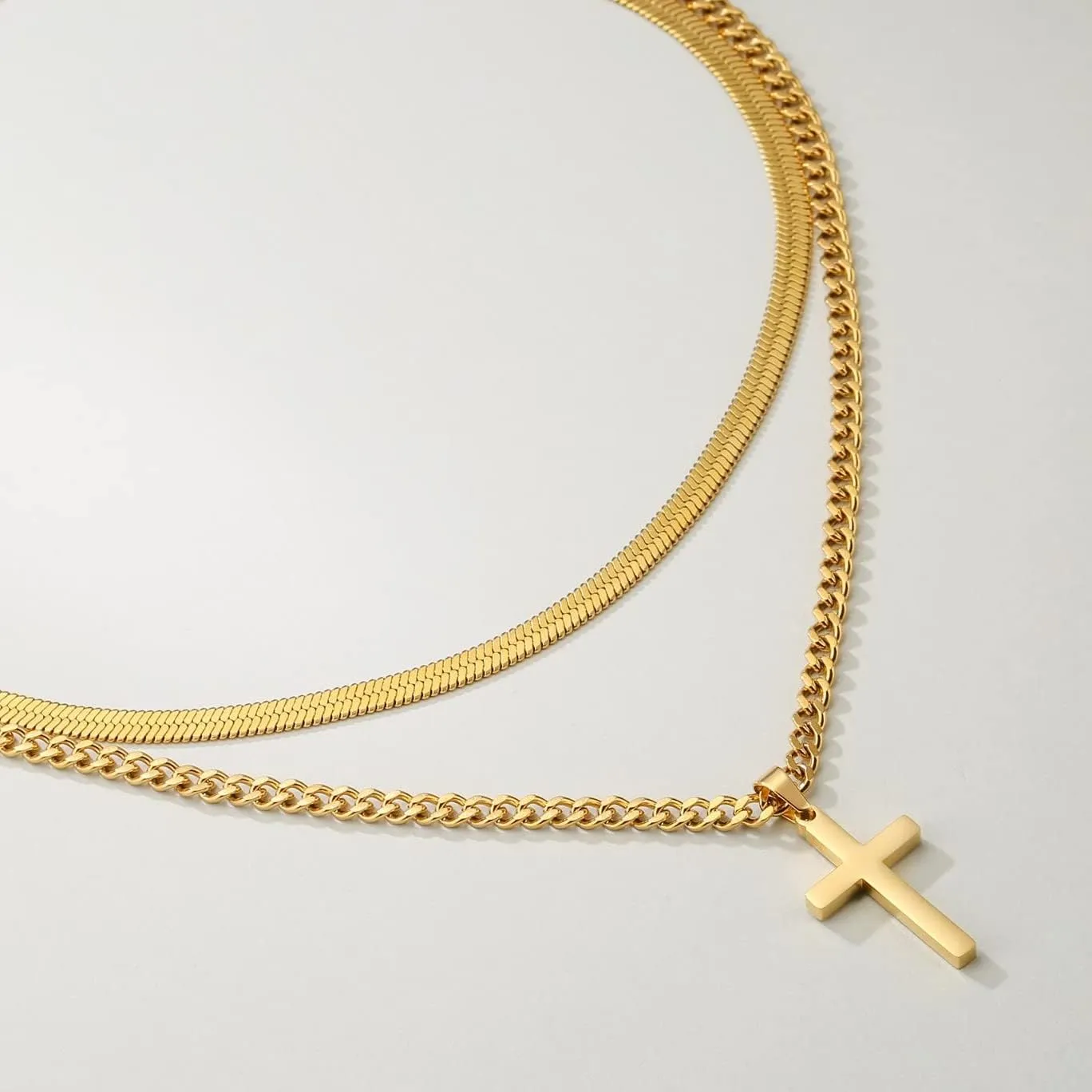 Esmoly Collana Crocifisso Uomo in Acciaio Inossidabile 316L, Catena Cubana e Serpente, Oro 20+22 Inches - immagine 4