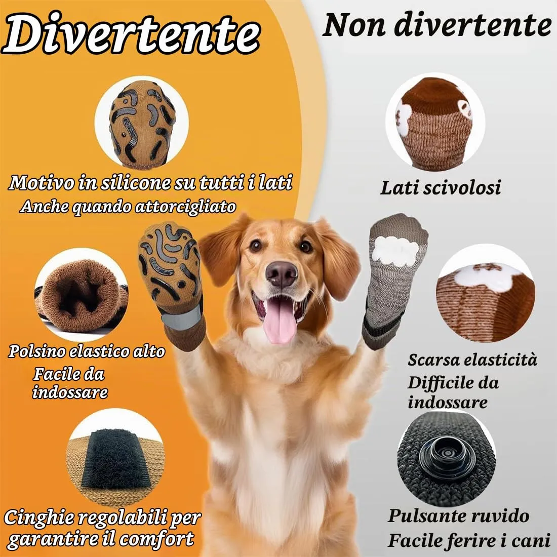 KOLZEMV Calzini Antiscivolo per Cani con Fondo in Gomma e Cinghie Regolabili, Nero, Taglia L (4 Pezzi) - immagine 3
