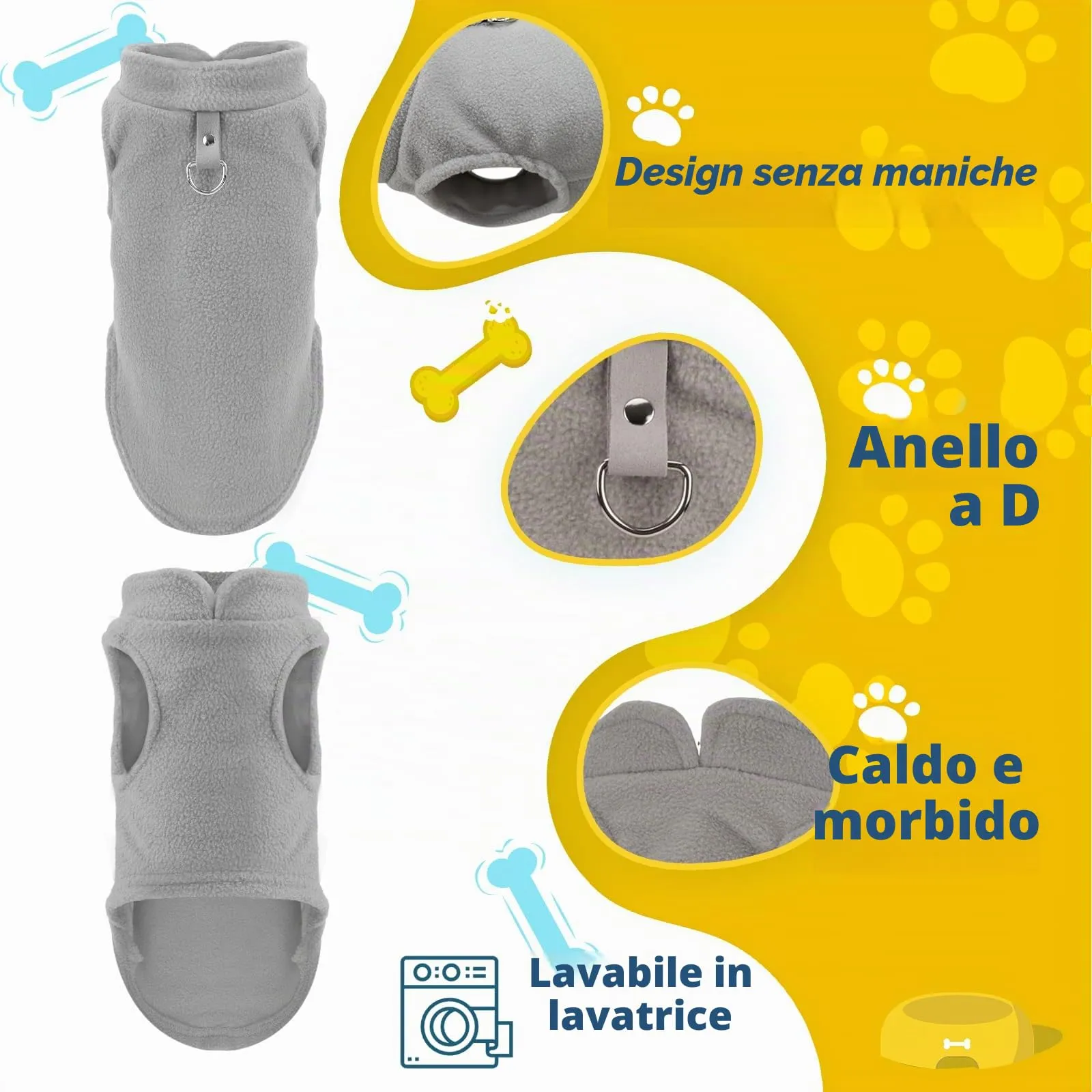 Sahunfri Maglioni in Pile per Cani e Gatti di Piccola Taglia, Confezione da 2 (Grigio+Marrone, S) - immagine 2