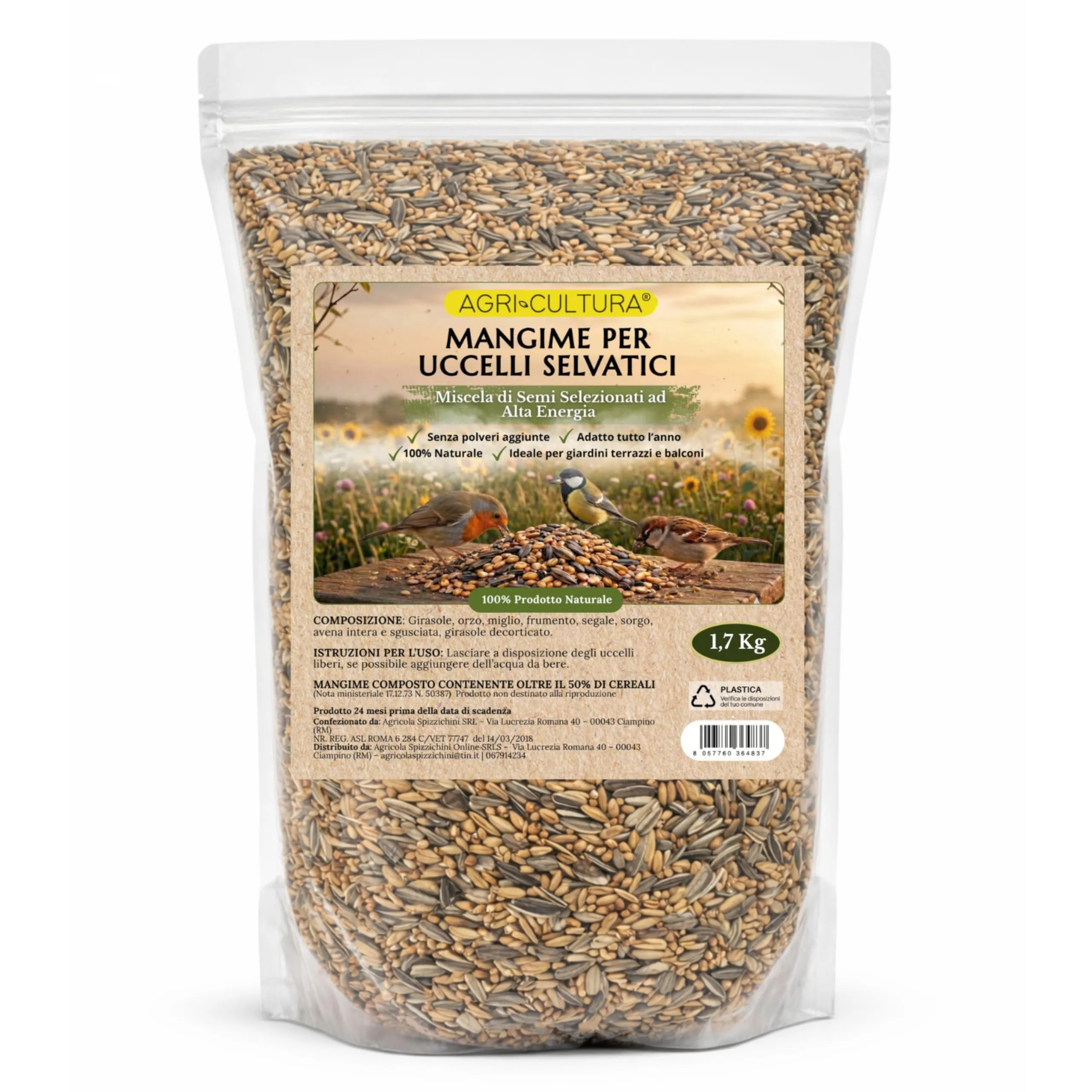 AGRI-CULTURA Mangime Uccelli Selvatici, Miscela Semi e Granaglie Naturali, 1,7 kg - immagine 1