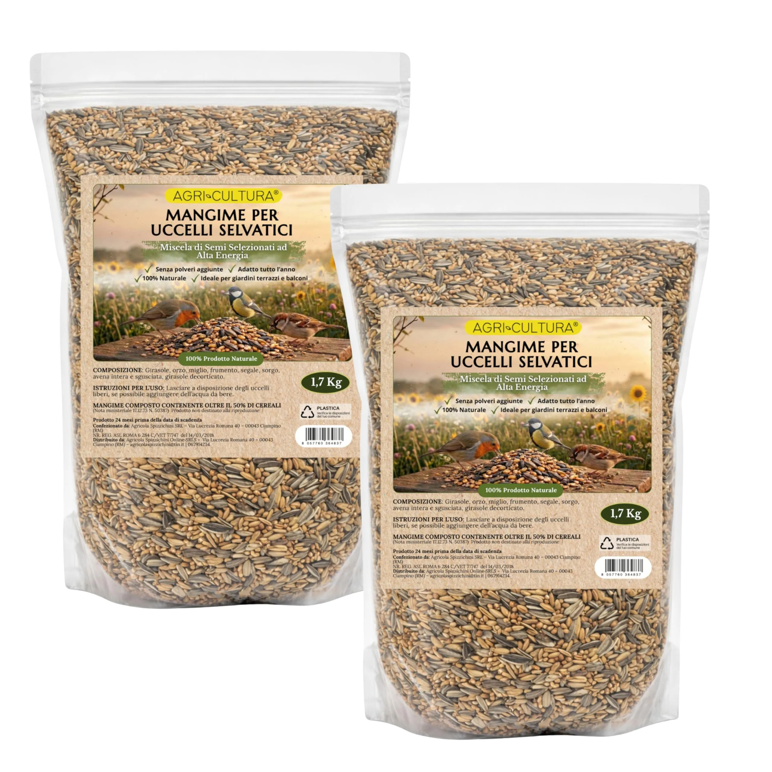 AGRI-CULTURA Mangime Uccelli Selvatici Miscela Semi e Granaglie Naturali, 3,4 kg - immagine 1
