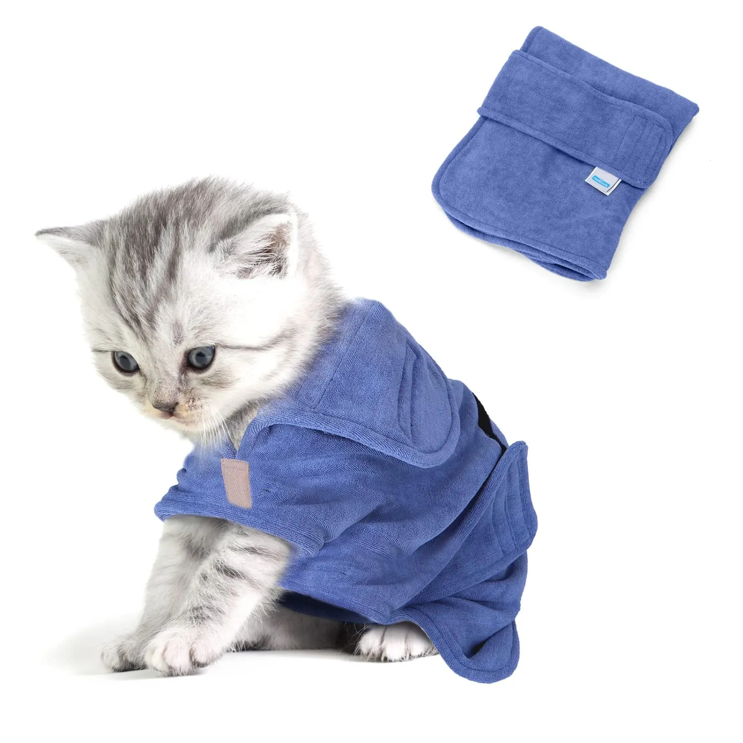 Nobleza Accappatoio in Microfibra per Cani e Gatti con Velcro, XS - immagine 1