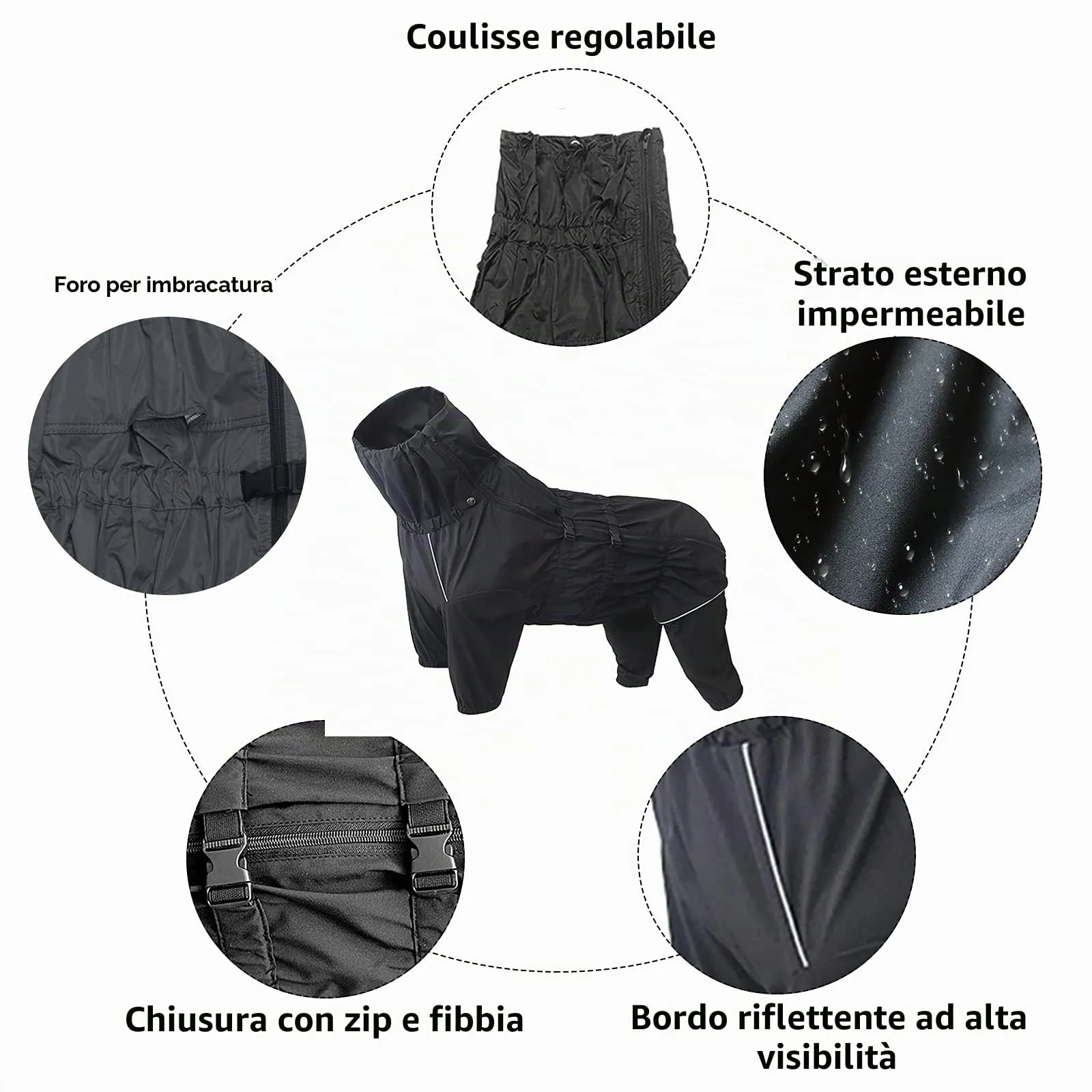 Morezi Impermeabile per cani a collo alto, quattro zampe, Nero, L - immagine 3