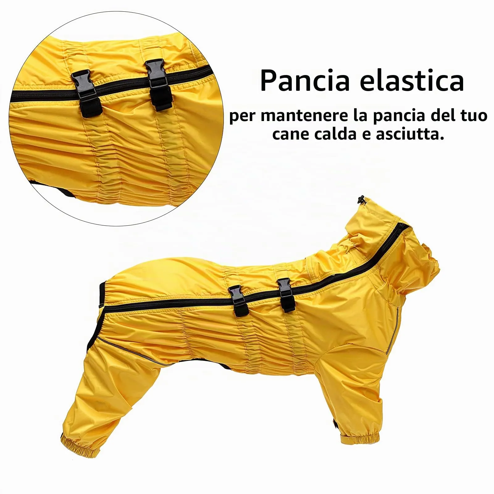 Morezi Impermeabile per cani a quattro zampe con cerniera posteriore e polsini elastici, Giallo, XXL - immagine 4