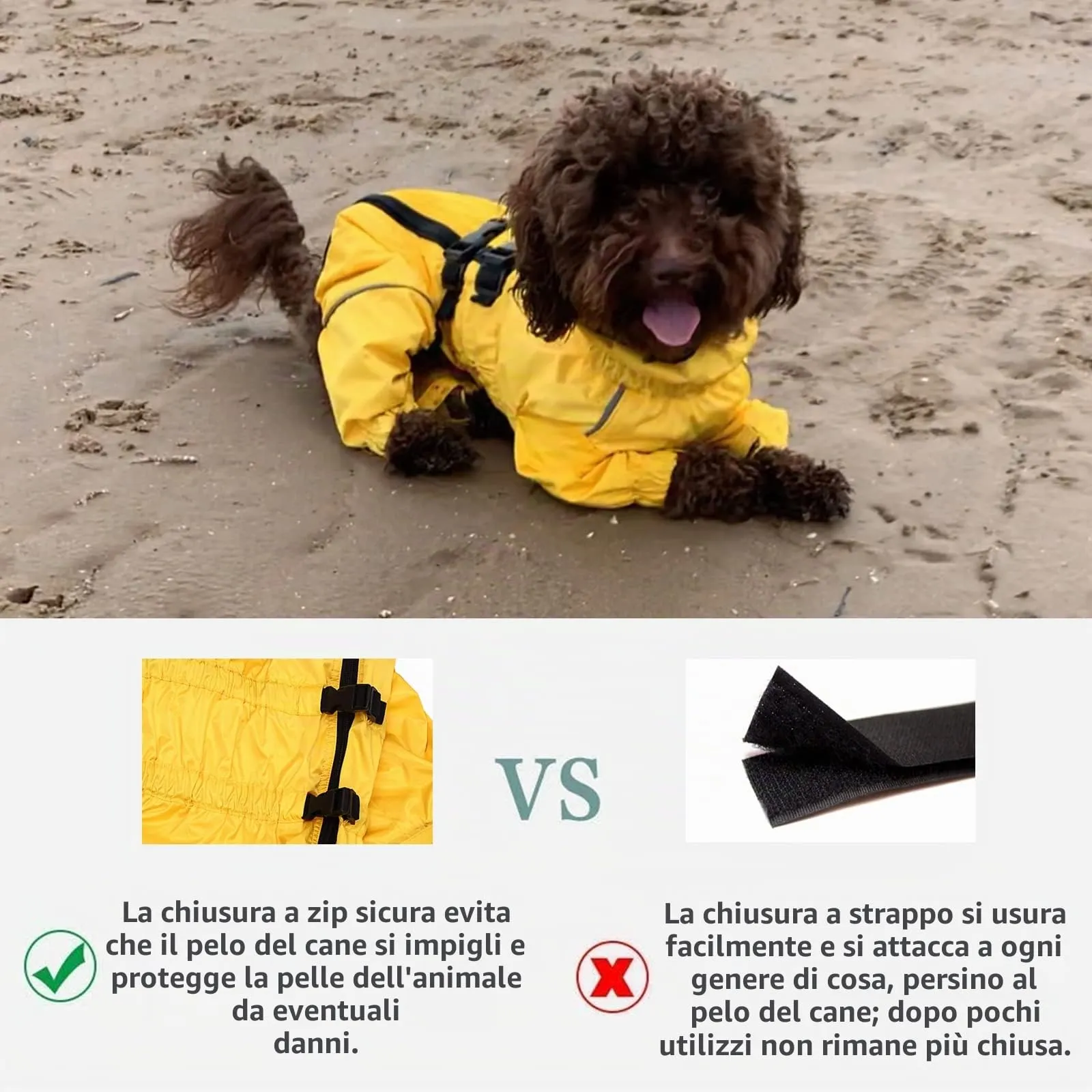 Morezi Impermeabile per cani a quattro zampe con cerniera posteriore e polsini elastici, Giallo, XXL - immagine 5