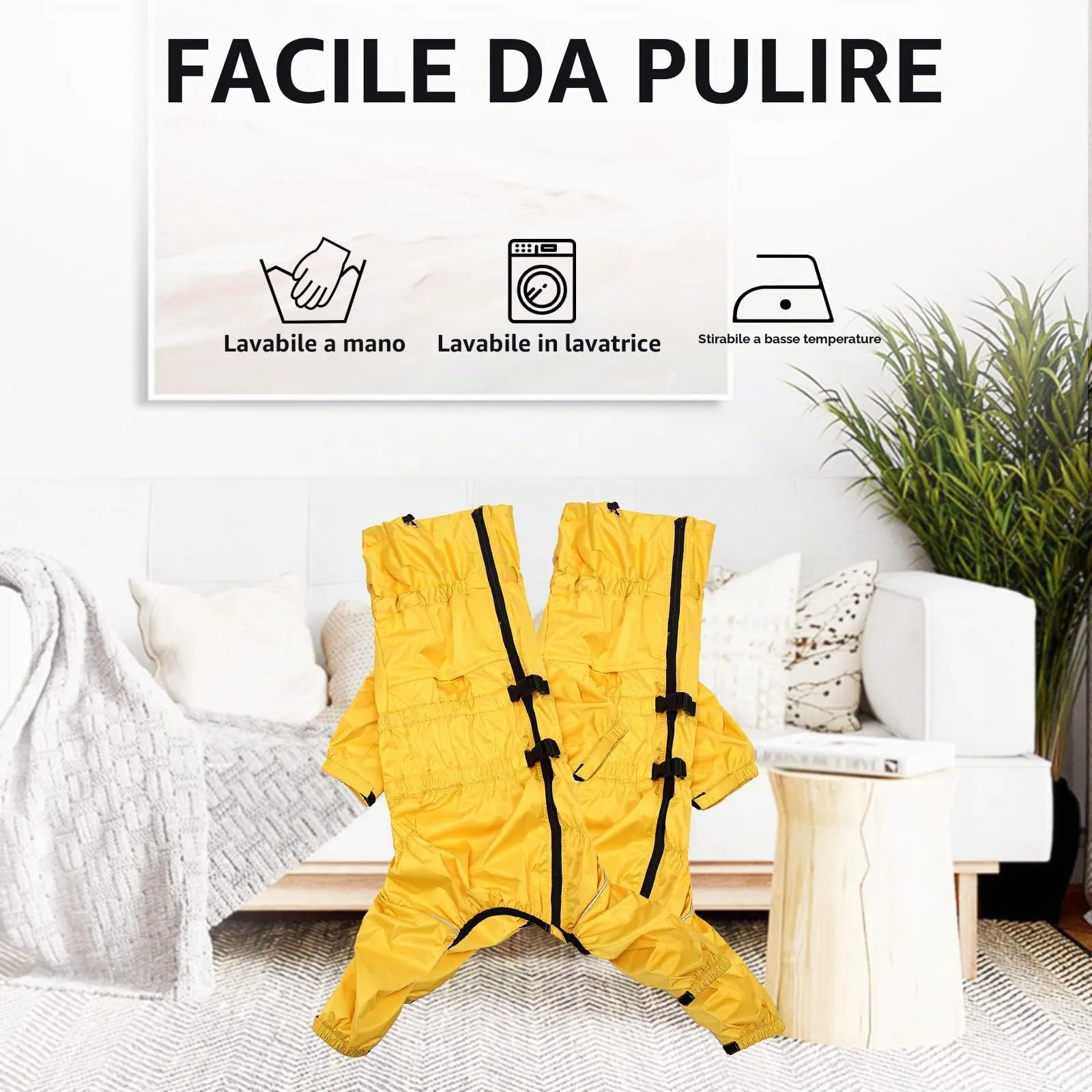 Morezi Impermeabile per cani a quattro zampe con cerniera posteriore e polsini elastici, Giallo, XXL - immagine 7