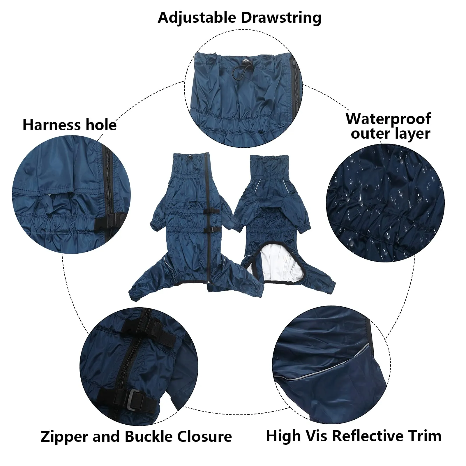 Morezi Impermeabile per cani a collo alto, quattro zampe, Navy, XXXL - immagine 3