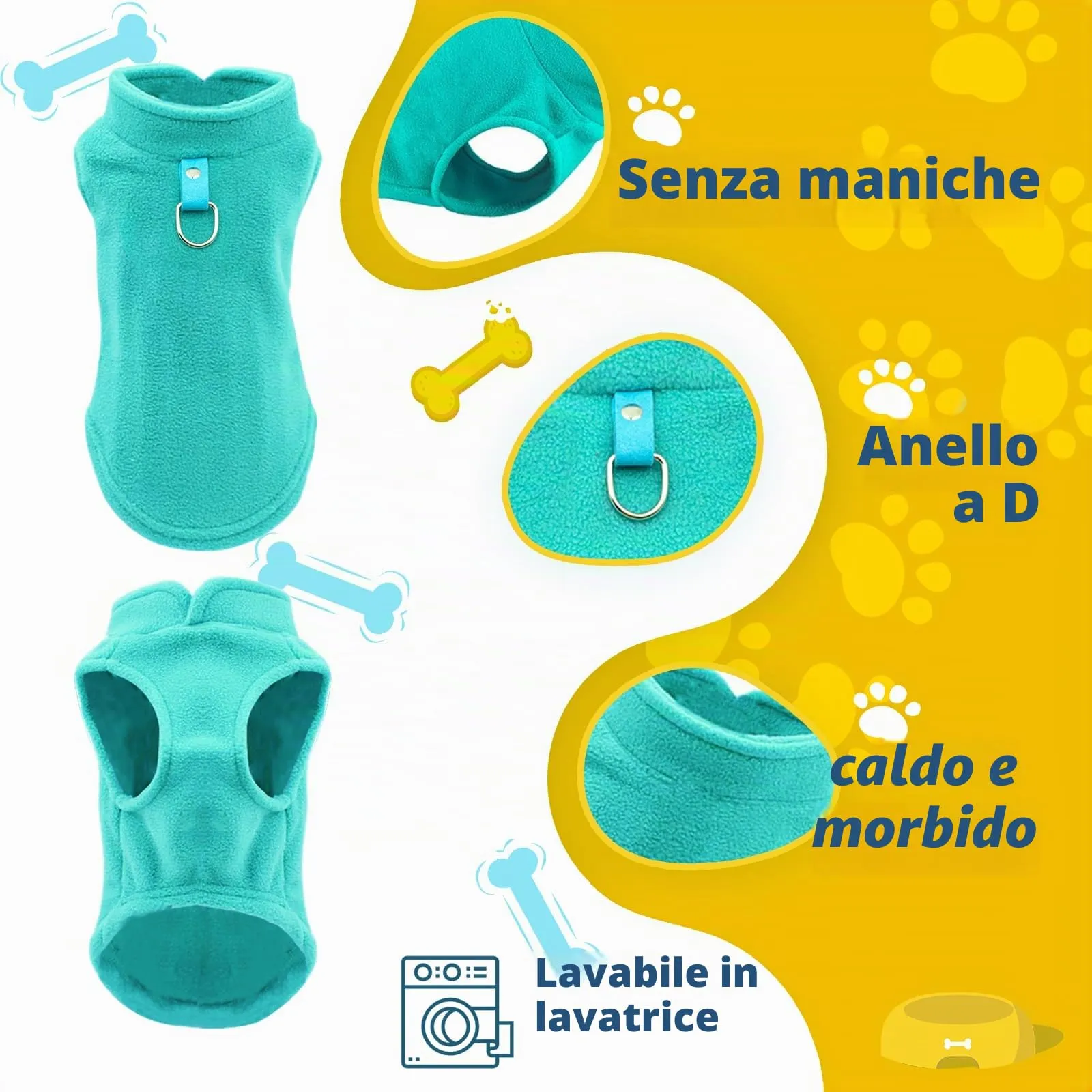Sahunfri Maglioncino in Pile per Cani e Gatti di Piccola Taglia, Giacca Invernale, 2 Pezzi (aqua+green, S) - immagine 3