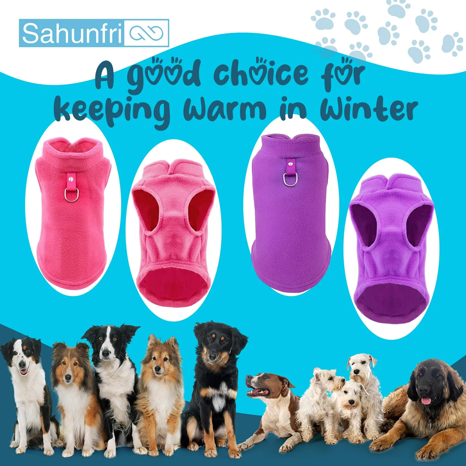 Sahunfri Maglioncini in Pile per Cani e Gatti di Piccola Taglia, Giacca Invernale, Rose+Purple, XL - immagine 4