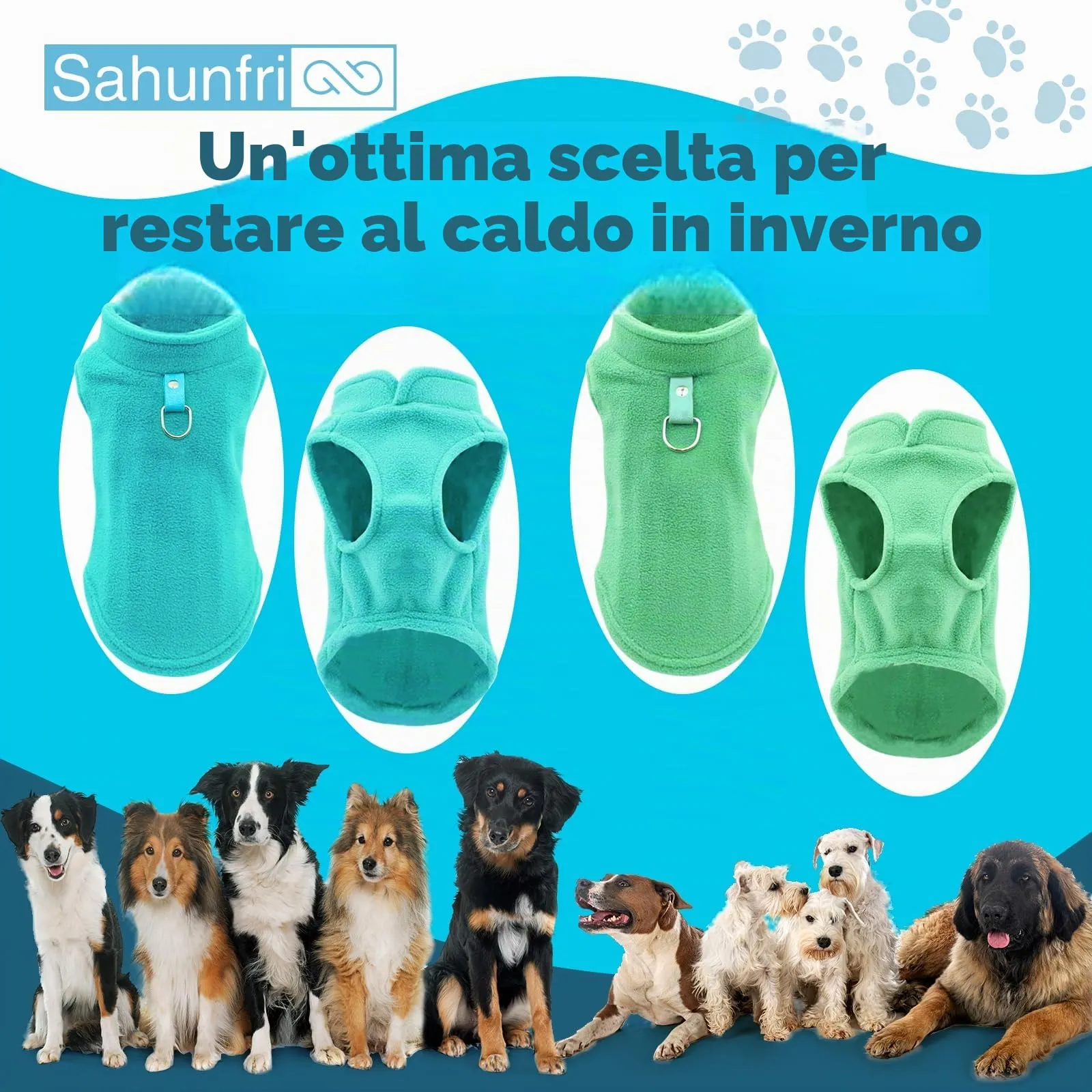 Sahunfri Maglioncino in Pile per Cani e Gatti di Piccola Taglia, Giacca Invernale (aqua+green, L) - immagine 4