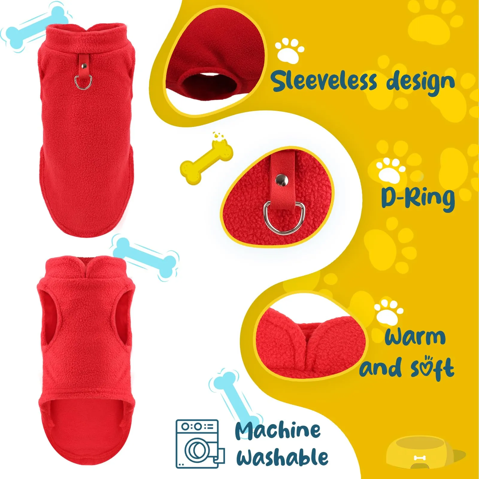 Sahunfri Set 2 Maglioni in Pile per Cani e Gatti di Piccola Taglia, XL, Rosso+Nero - immagine 2