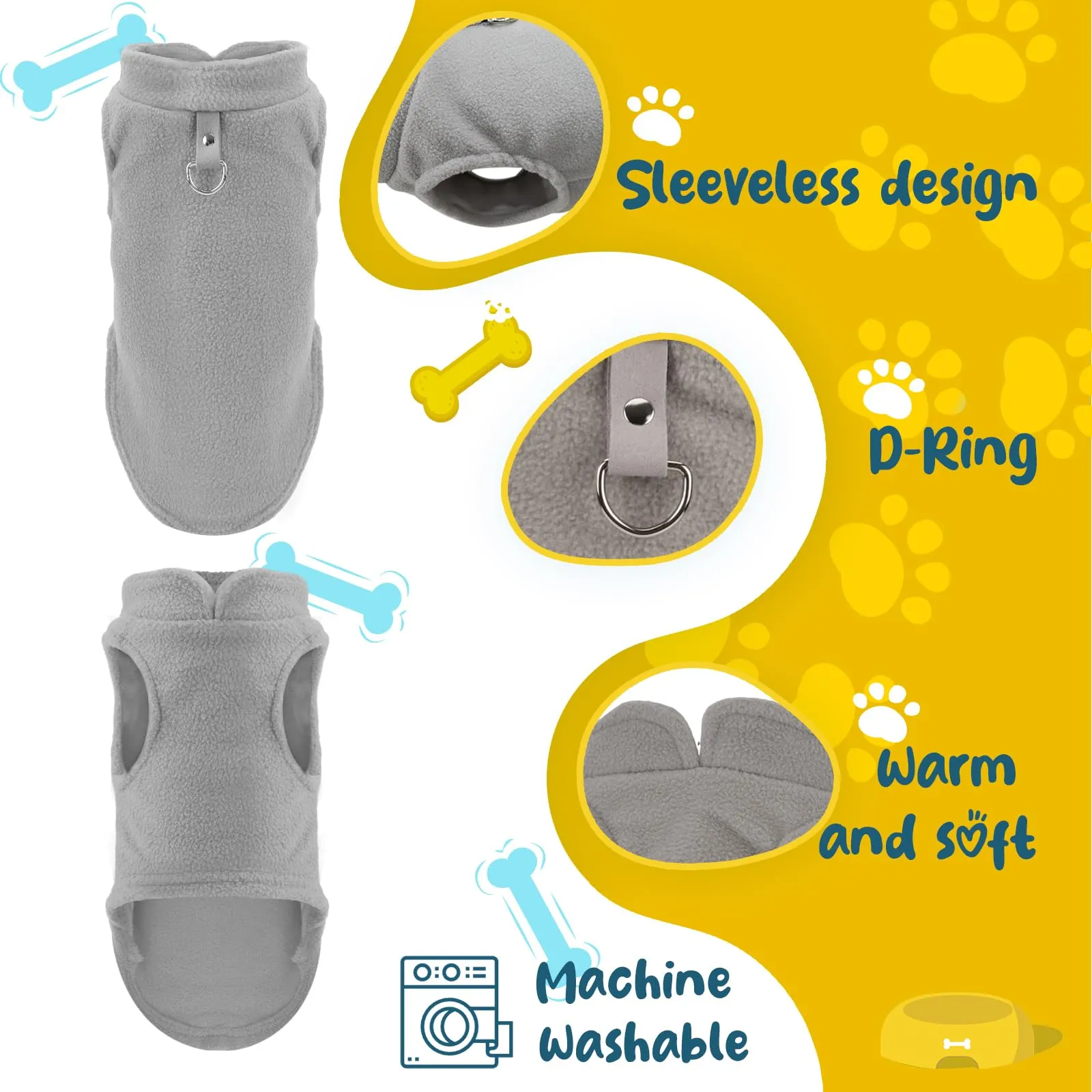 Sahunfri Maglioni in Pile per Cani e Gatti di Piccola Taglia, Set da 2 Pezzi (Grigio+Marrone, M) - immagine 2