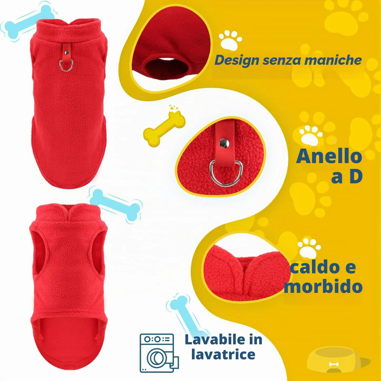 Sahunfri Set di 2 Maglioni in Pile per Cani e Gatti di Piccola Taglia, Giacca Invernale (Rosso+Nero, M) - immagine 2