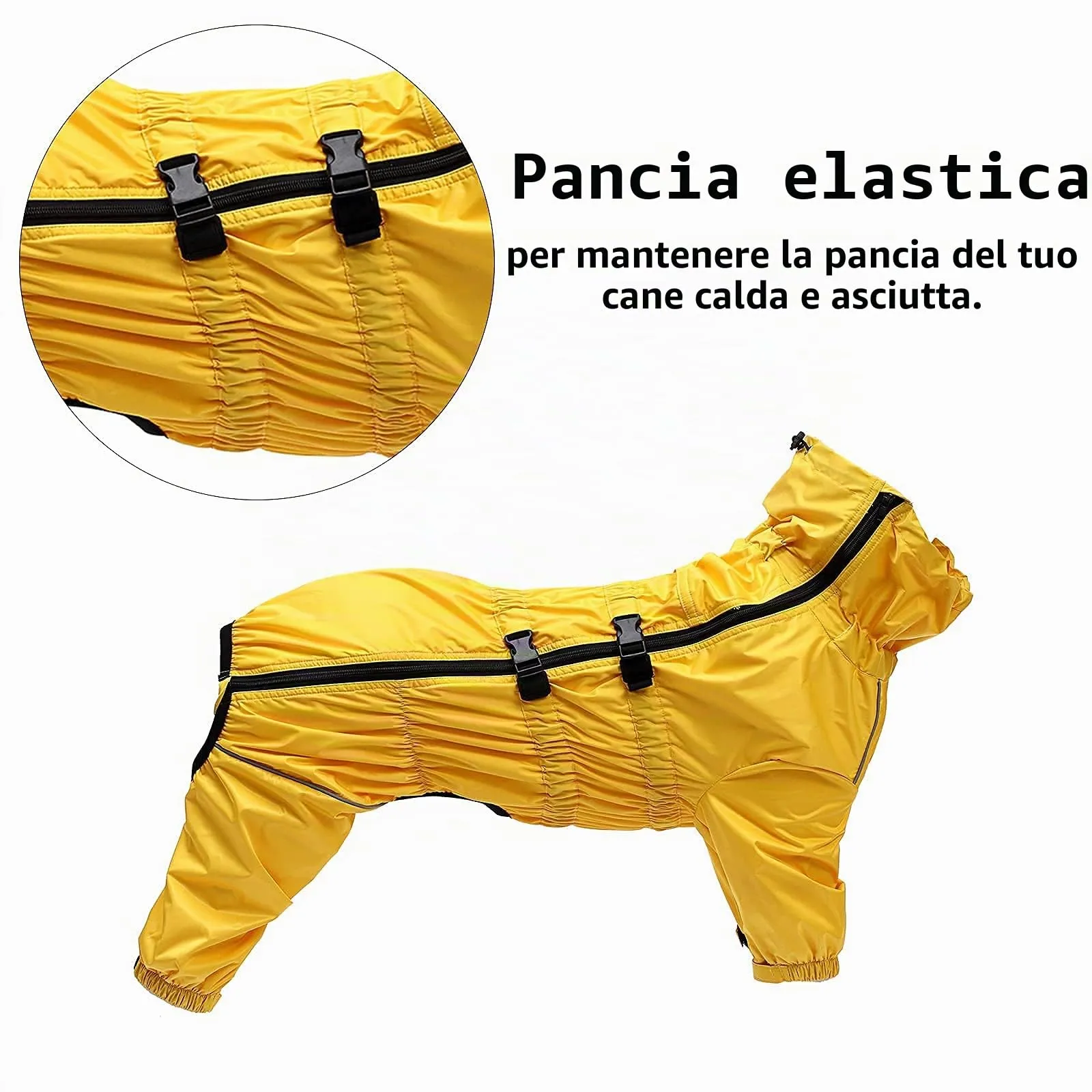 Morezi Impermeabile per Cani a Collo Alto, Quattro Zampe, Giallo, XL - immagine 4