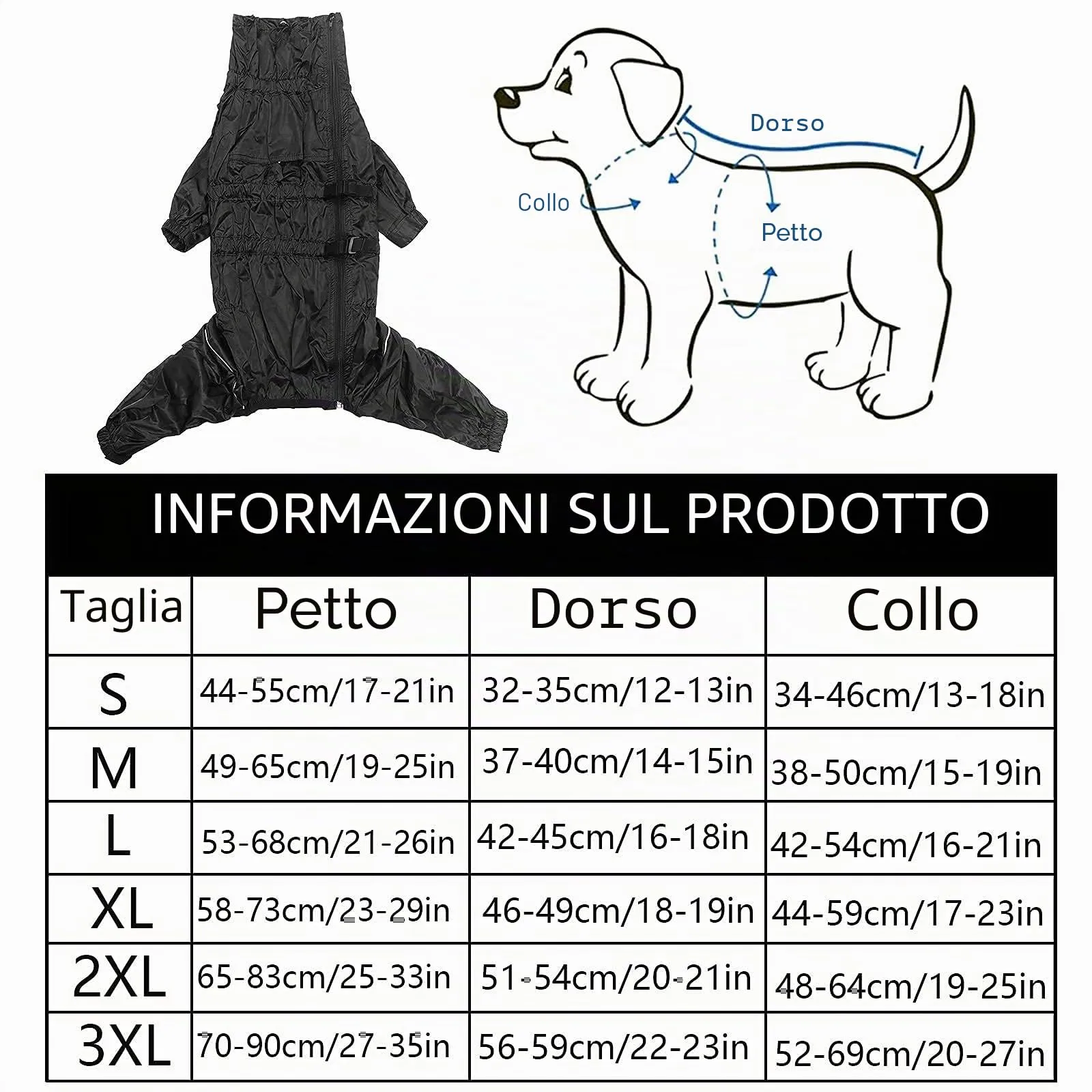 Morezi Impermeabile per cani a collo alto, quattro zampe, nero, XL - immagine 7