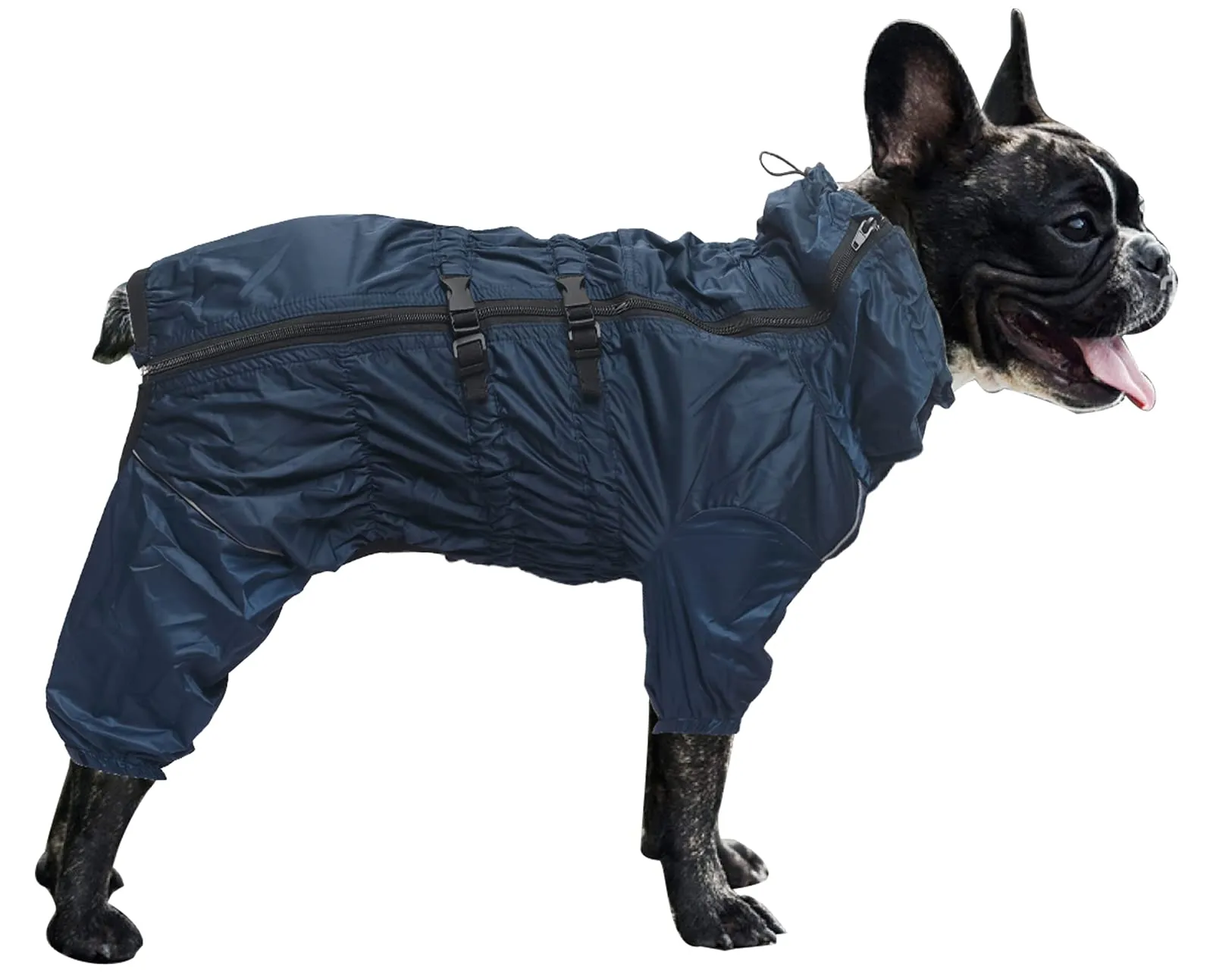 Morezi Impermeabile per Cani a Quattro Zampe con Collo Alto e Cerniera Posteriore, Navy, Medium - immagine 1