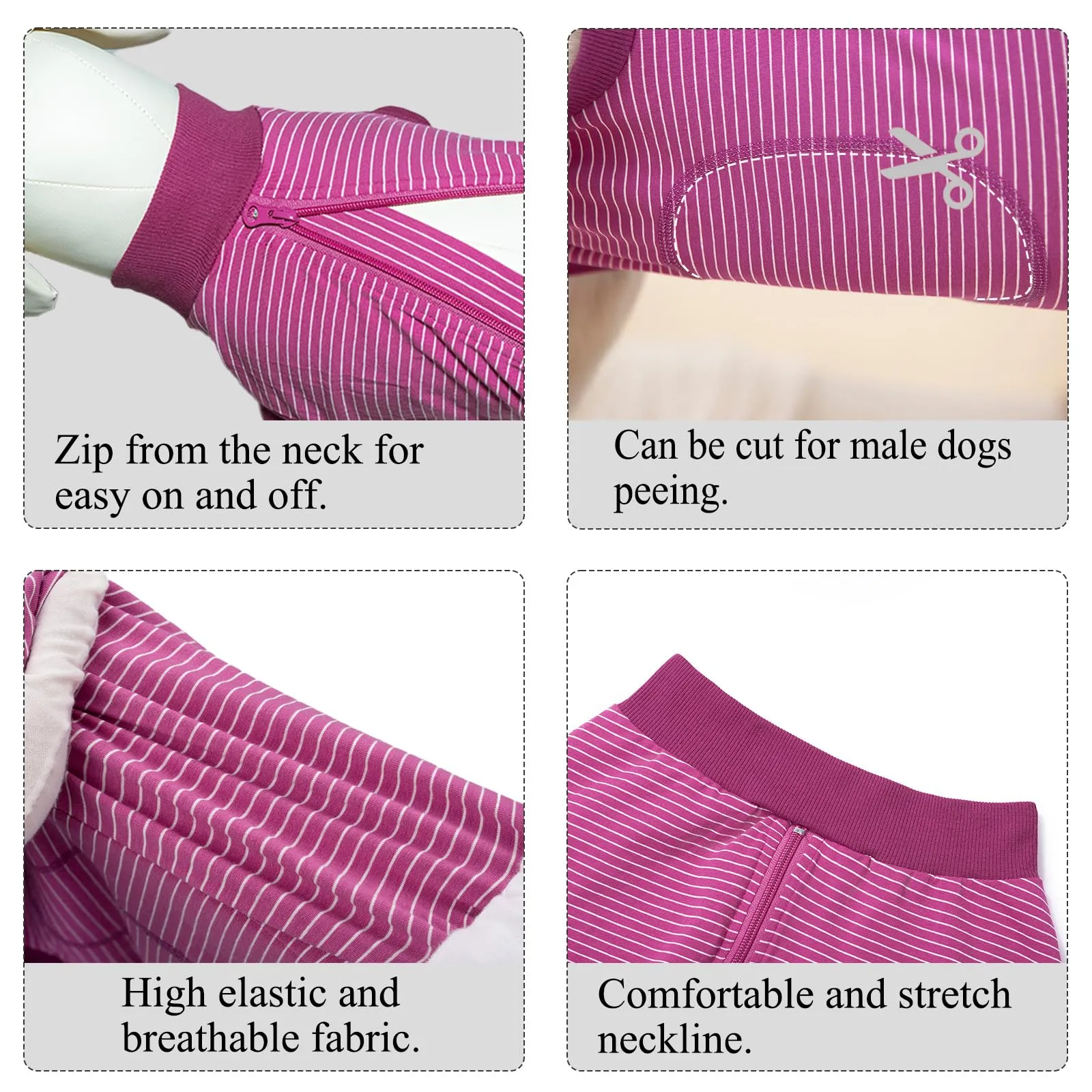 Cyponpy Tutina Post Operatoria per Cani, Vestito Chirurgico Femmina, Tuta Recupero in Cotone, Taglia M, Fucsia, Floreale - immagine 4
