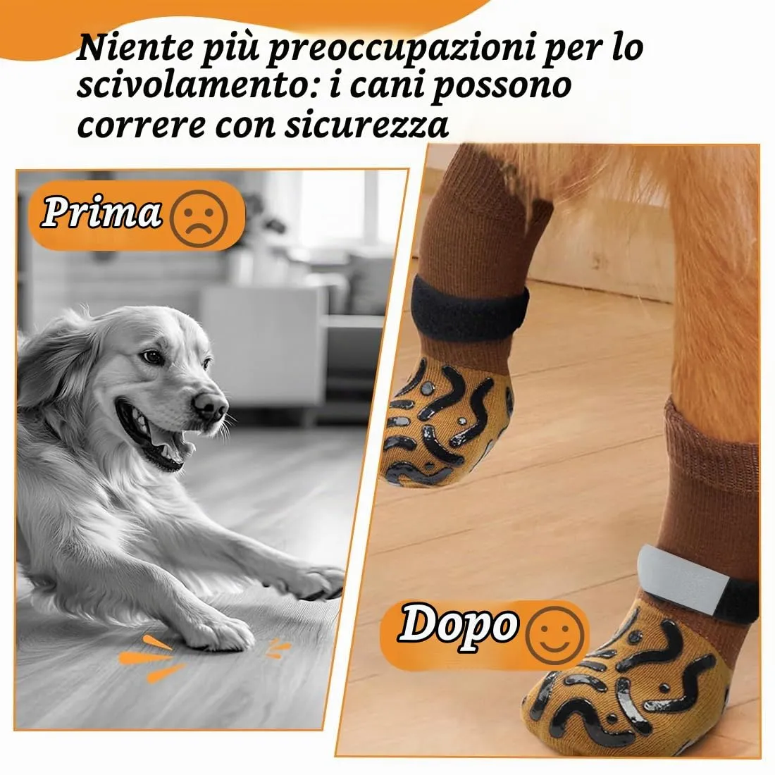 KOLZEMV Calzini Antiscivolo per Cani con Fondo in Gomma e Cinghie Regolabili, Nero (M) - immagine 5