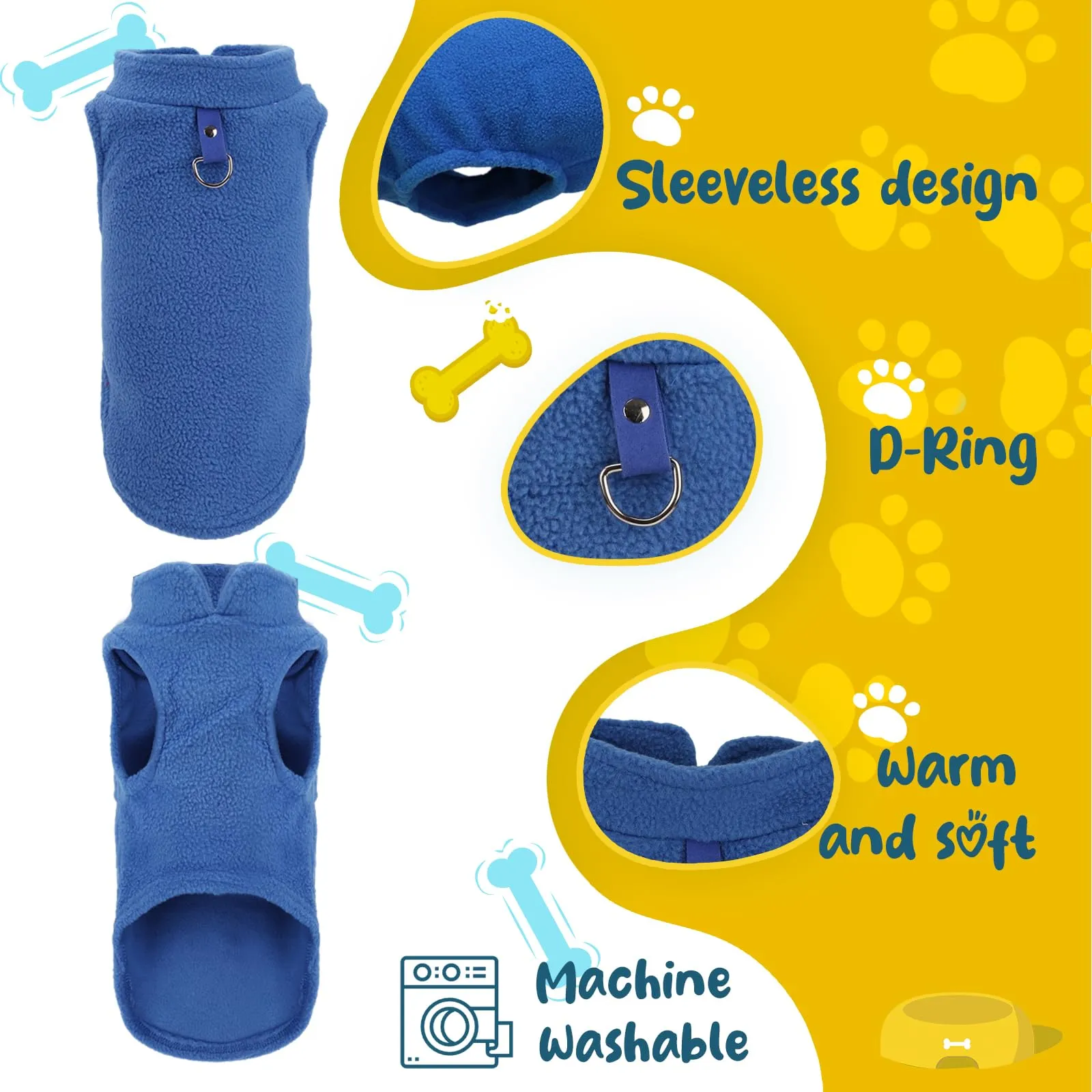 Sahunfri Set di 2 Maglioni in Pile per Cani e Gatti di Piccola Taglia, Rosso+Blu, M - immagine 2