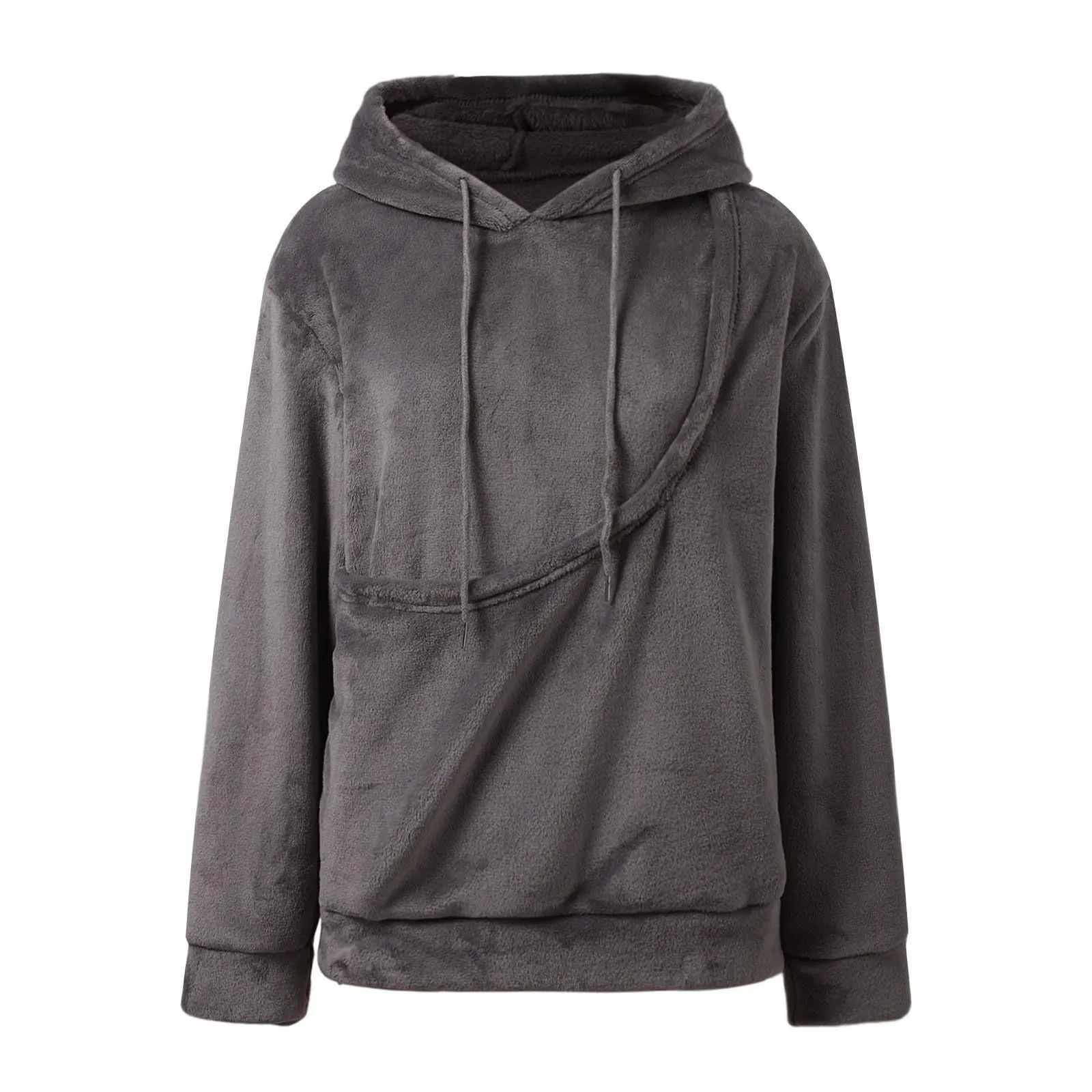 Felpa con Cappuccio Donna con Tasca Porta Animali Canguro, Dark Gray, S - immagine 4