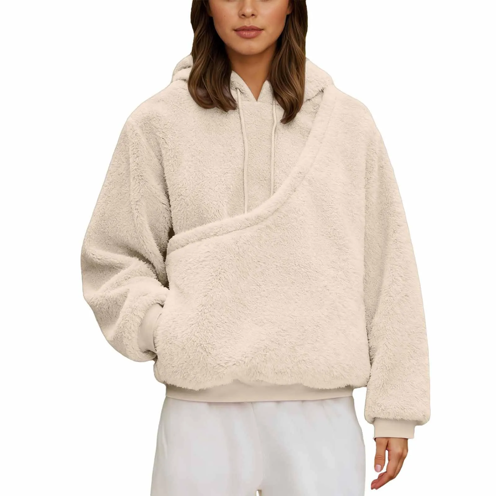 Generico Felpa in Peluche con Tasca Porta Animali per Gatti e Cani, Cappuccio, Beige, S - immagine 1