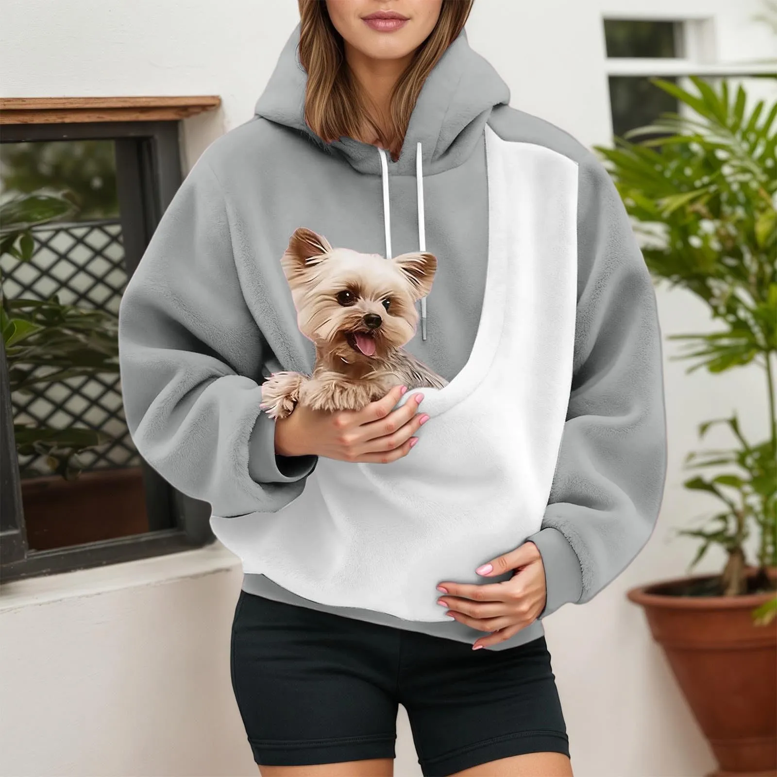 Generico Felpa con Cappuccio e Tasca a Marsupio per Cani e Gatti, Grigio, Taglia L - immagine 2
