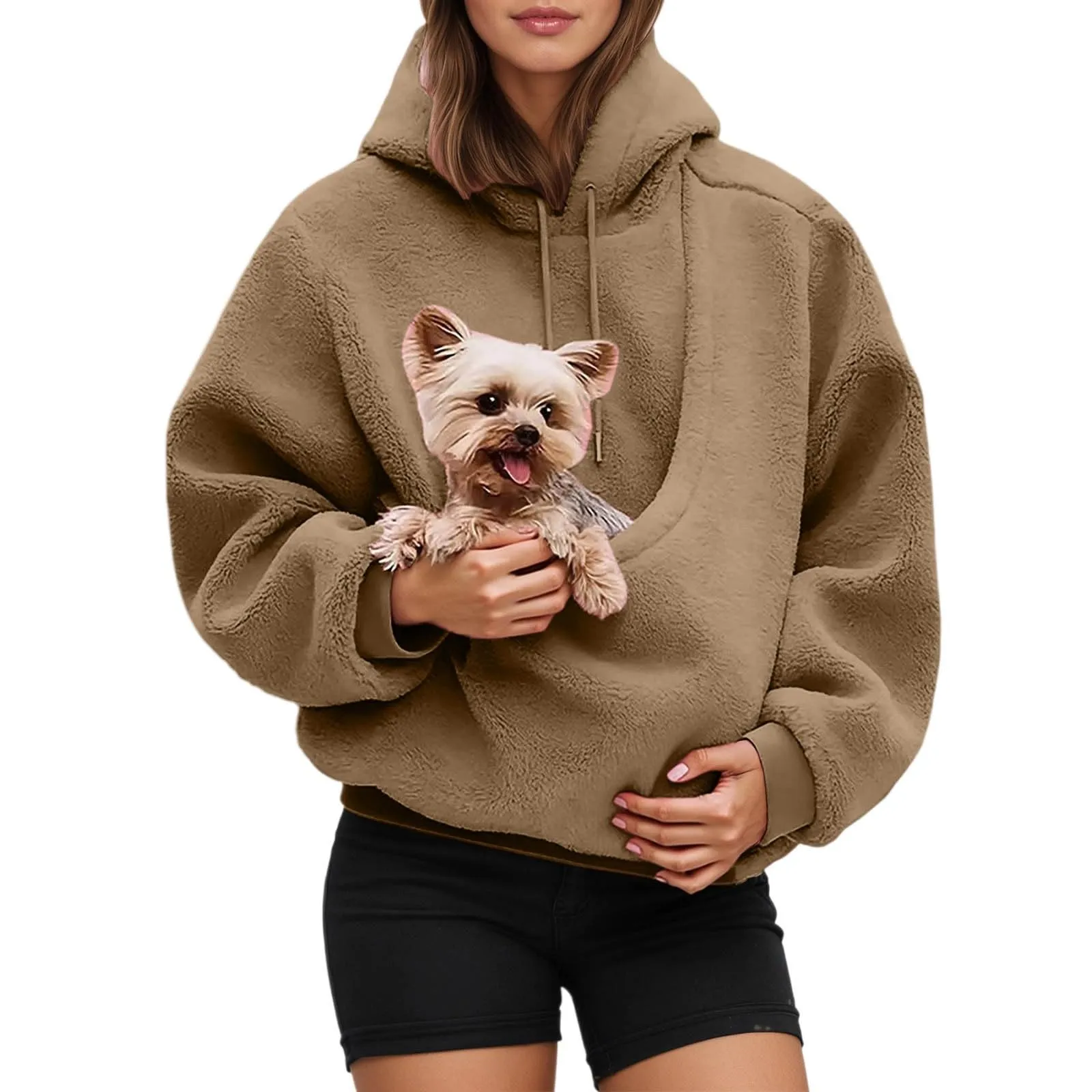Generico Felpa con Cappuccio e Tasca a Marsupio per Cani e Gatti, Khaki, M - immagine 2