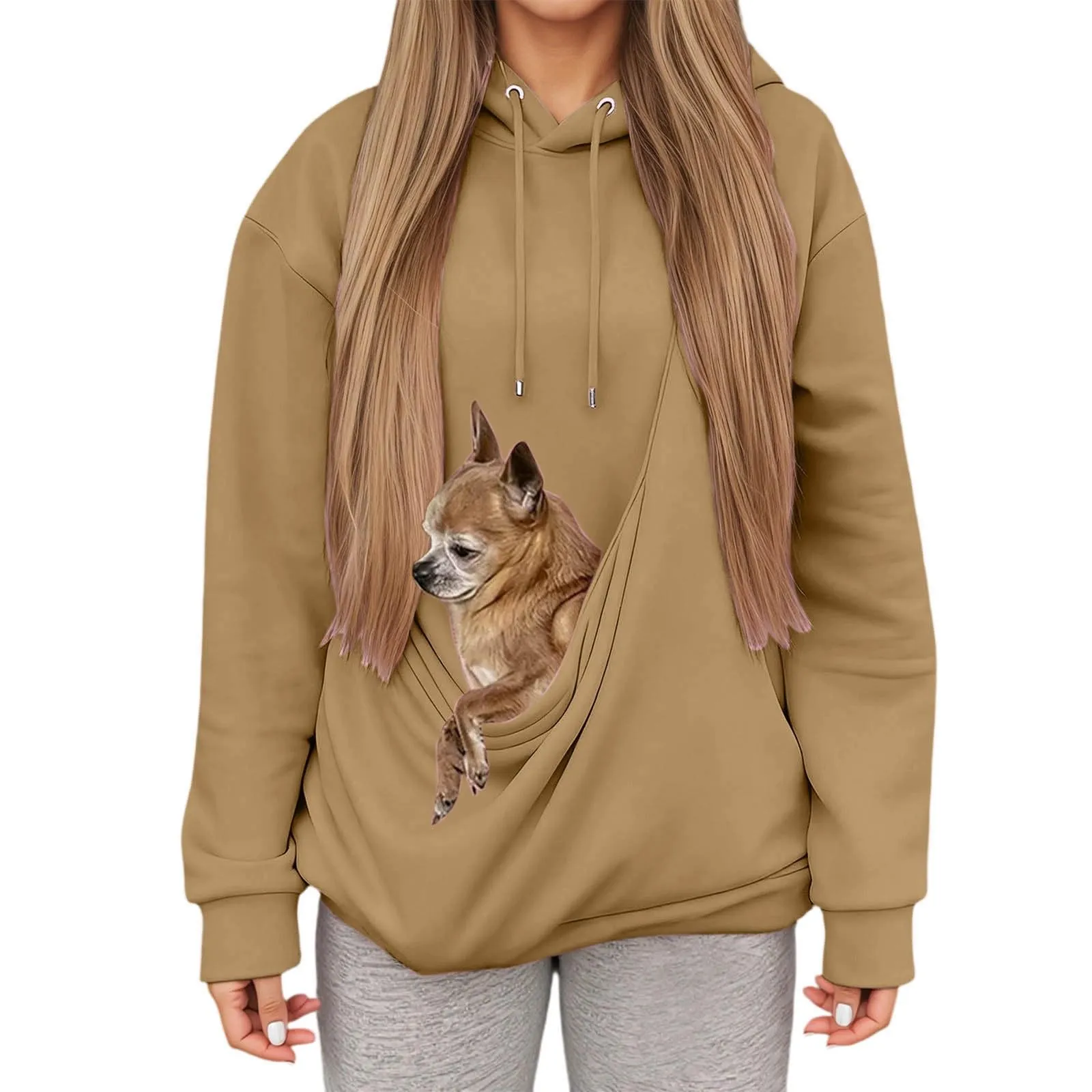 Felpa con Cappuccio e Tasca a Marsupio per Gatti e Cani, Gold, 3XL - immagine 2