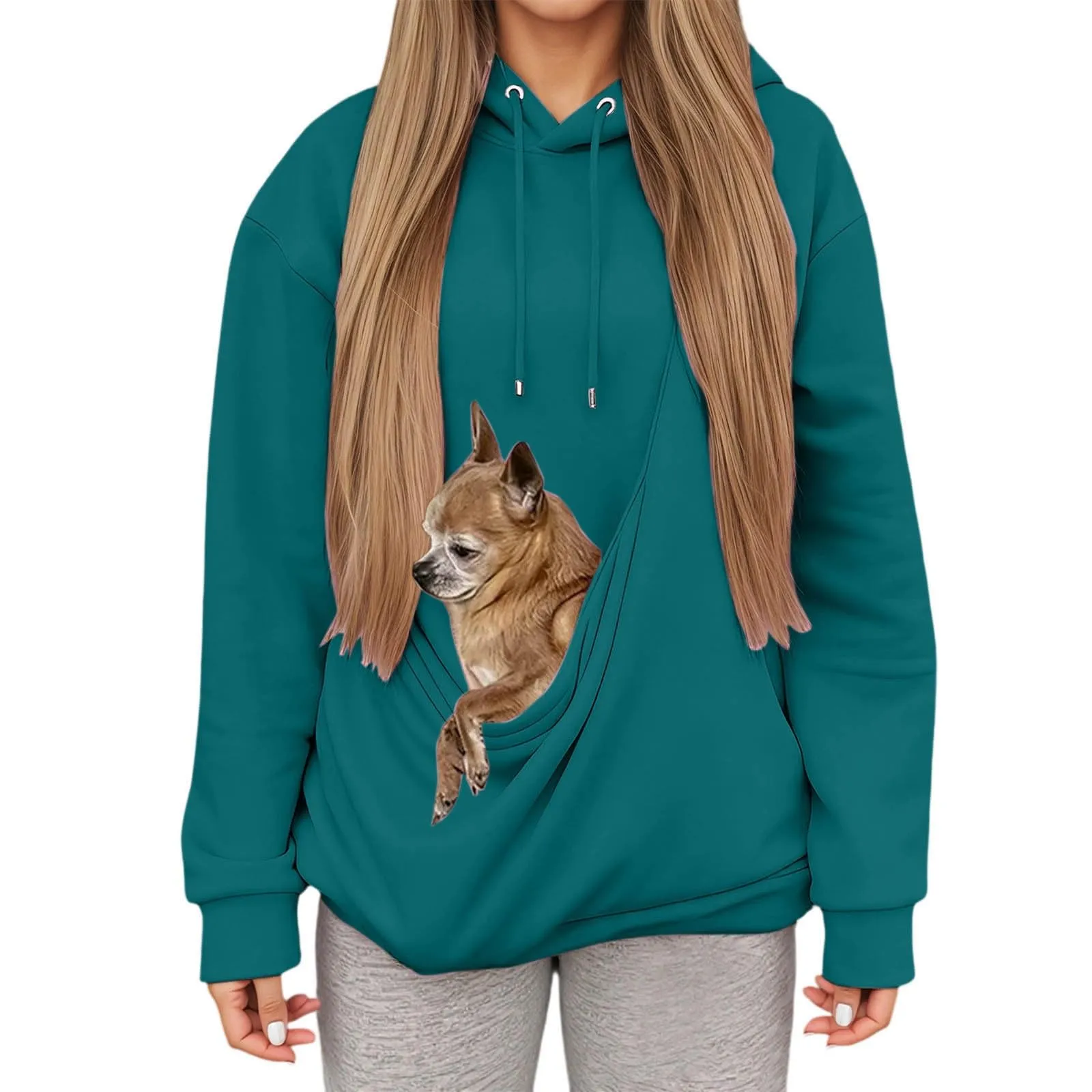 Felpa con Cappuccio e Tasca a Marsupio per Cani e Gatti, Dark Grün, XXL - immagine 1