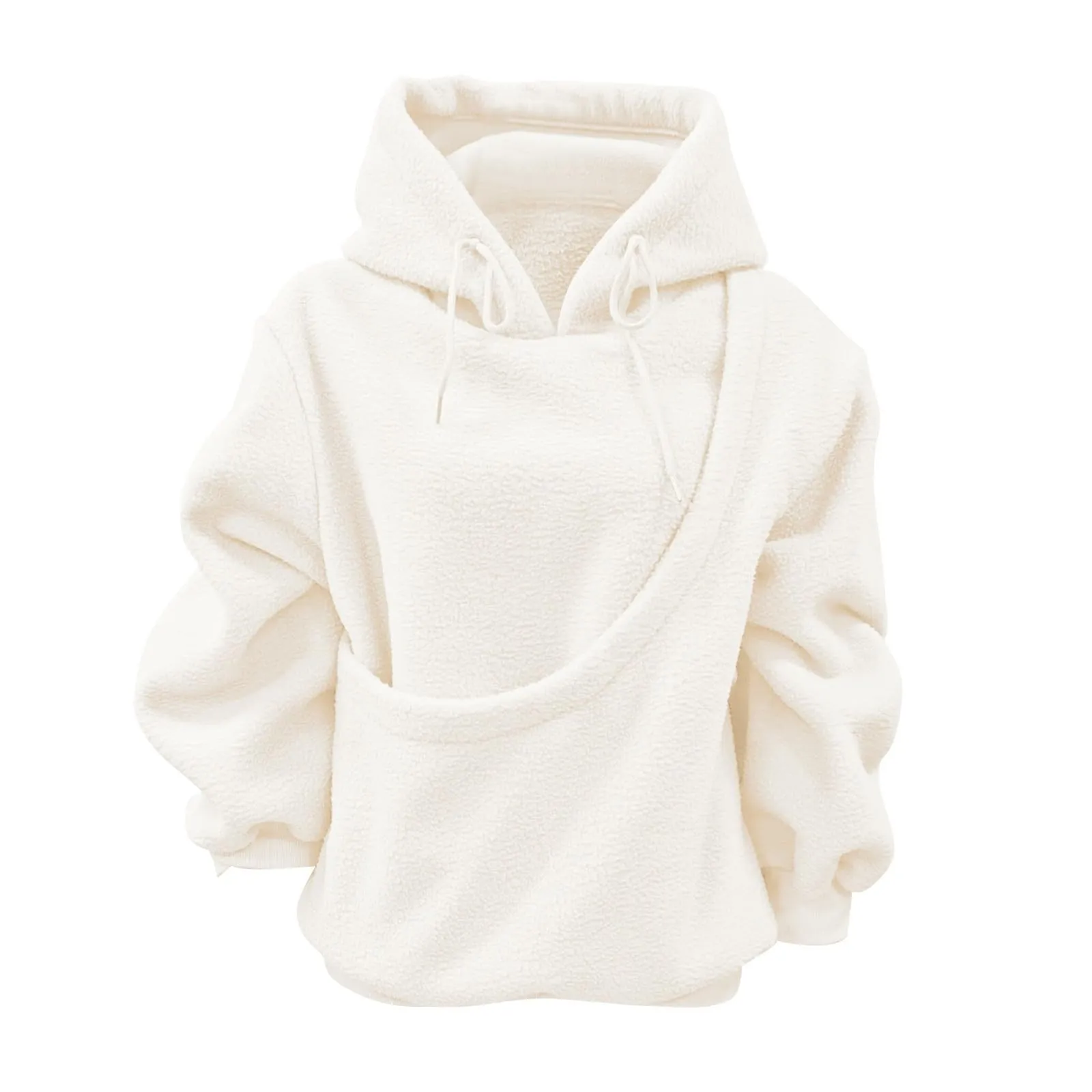 Generico Felpa con Cappuccio Donna con Tasca Porta Animali Canguro, Bianco, S - immagine 6