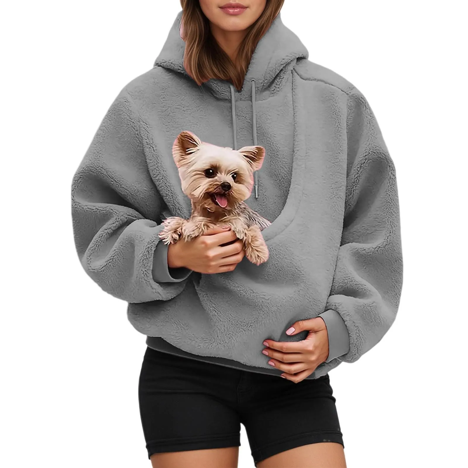 Generico Felpa con Cappuccio e Tasca a Marsupio per Cani e Gatti, Light Gray, S - immagine 2