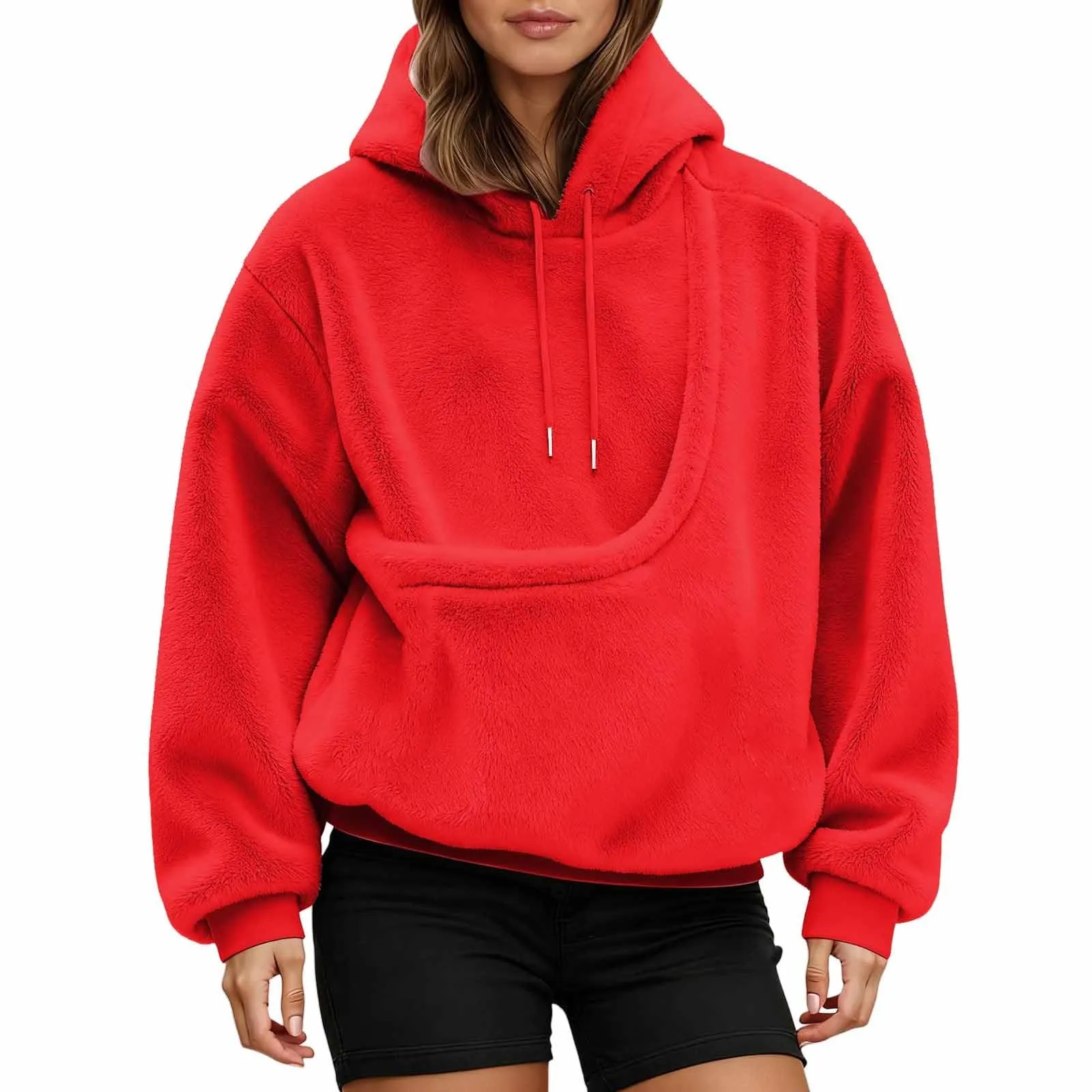Generico Felpa con Cappuccio Donna con Tasca Porta Animali, Rot L - immagine 7