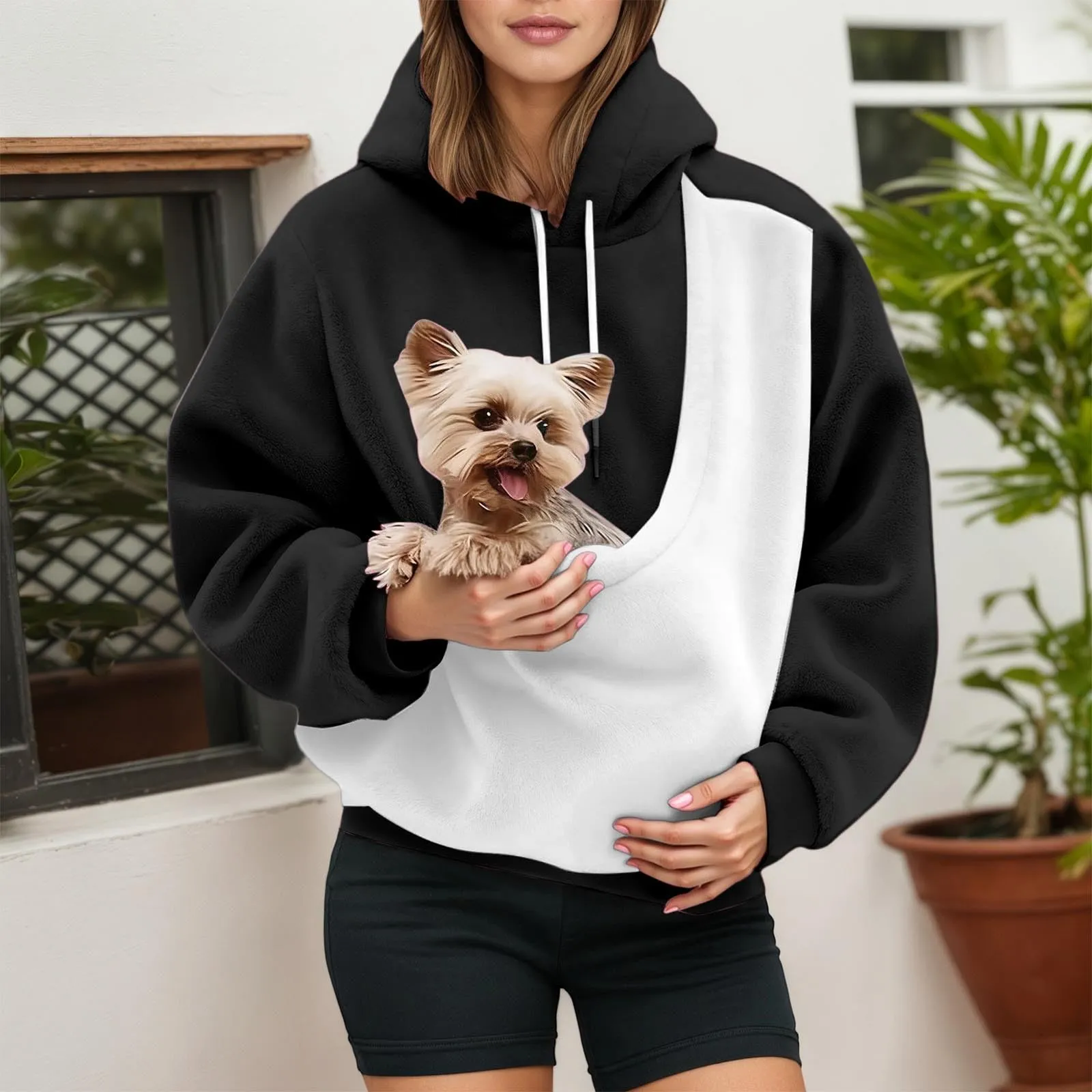 Generico Felpa con Cappuccio e Tasca a Marsupio per Gatti e Cani, Schwarz, XL - immagine 2