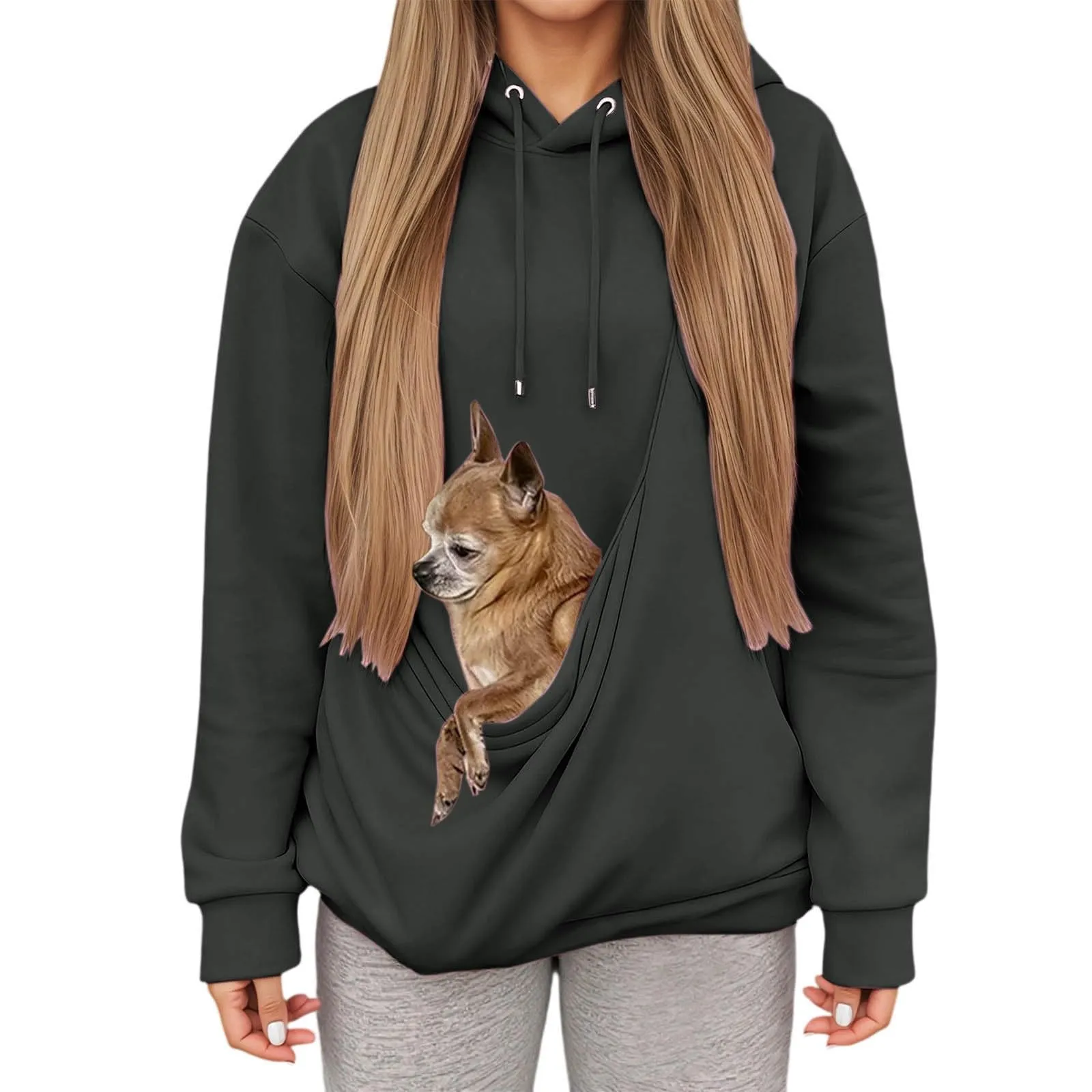 Felpa con Cappuccio e Tasca a Marsupio per Cani e Gatti, Dark Gray XXL - immagine 2
