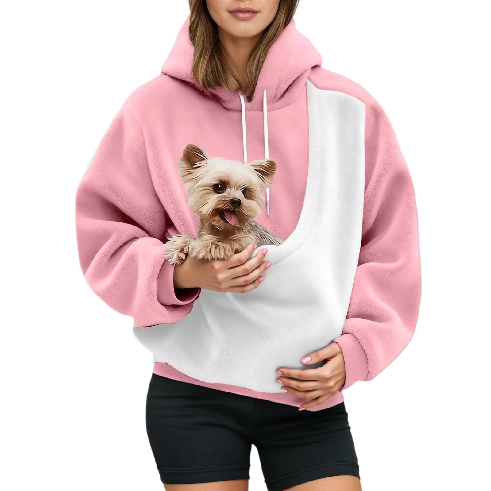 Felpa con Cappuccio Donna con Tasca Porta Animali, Rosa, XL - immagine 1