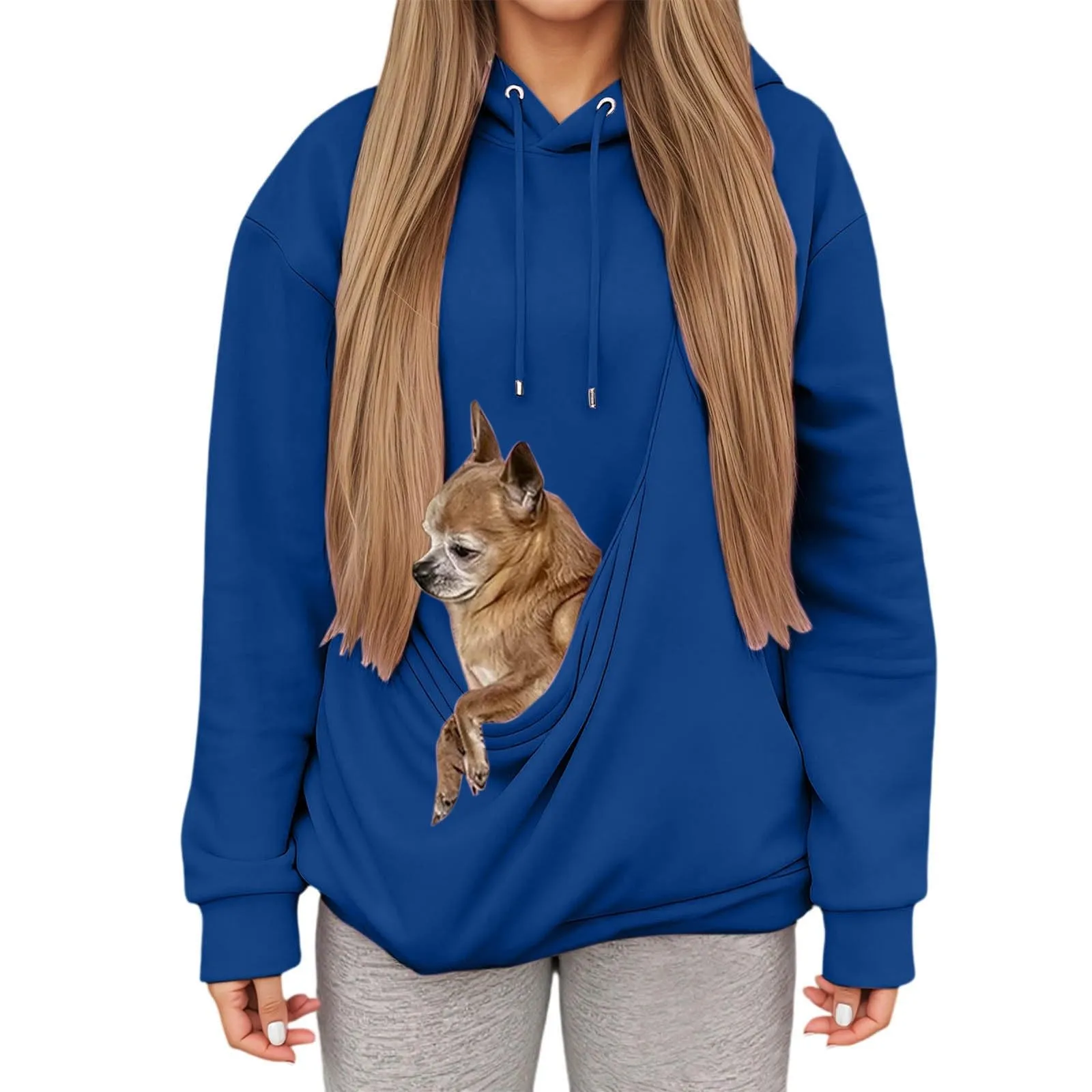 Felpa con Cappuccio e Tasca a Marsupio Sherpa per Animali Domestici, Blau M - immagine 2