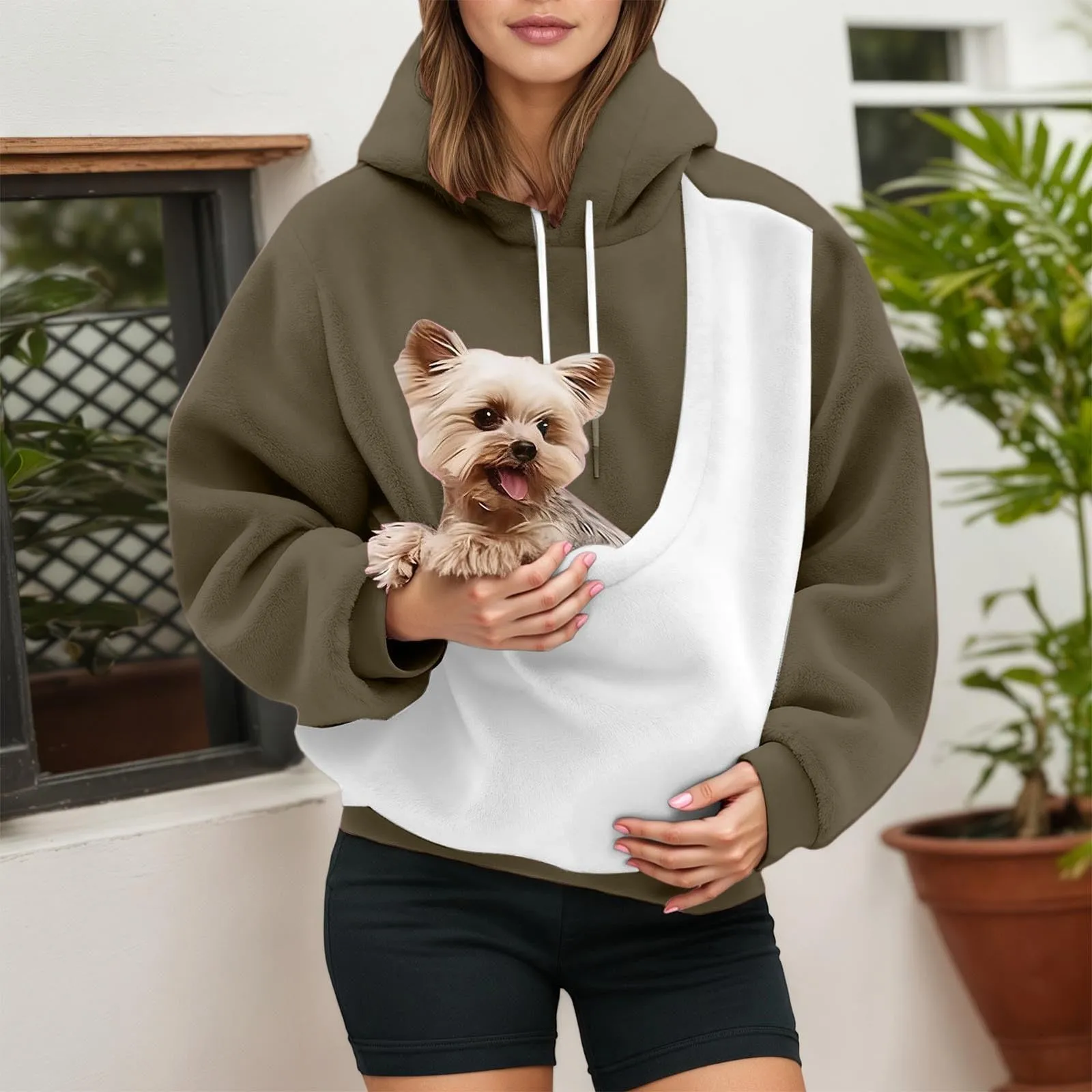 Felpa con Cappuccio e Tasca a Marsupio per Cani e Gatti, Armeegrün M - immagine 2