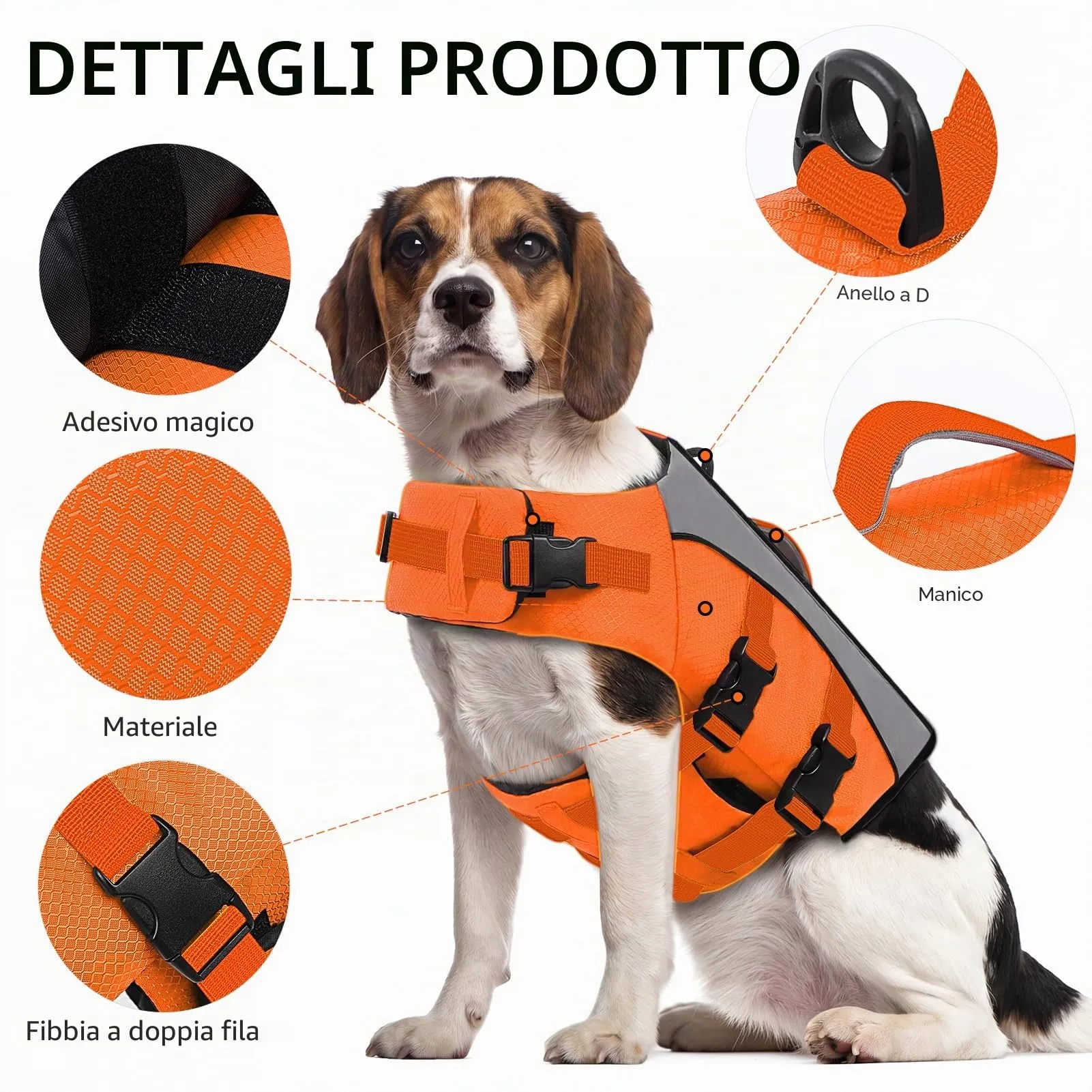 CITÉTOILE Giubbotto Salvagente per Cani Riflettente, Arancione, M - immagine 2