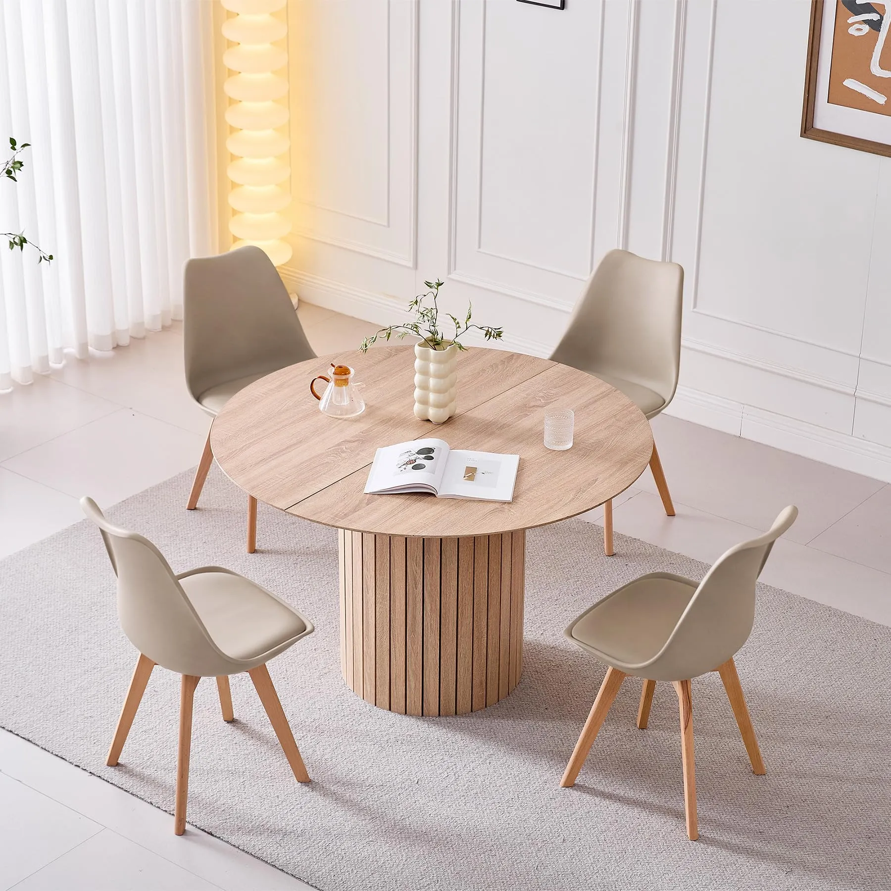 DEYARNA HOME Set di 8 Sedie da Pranzo Moderne Imbottite in Pelle PU con Gambe in Legno di Faggio, Marrone - immagine 9