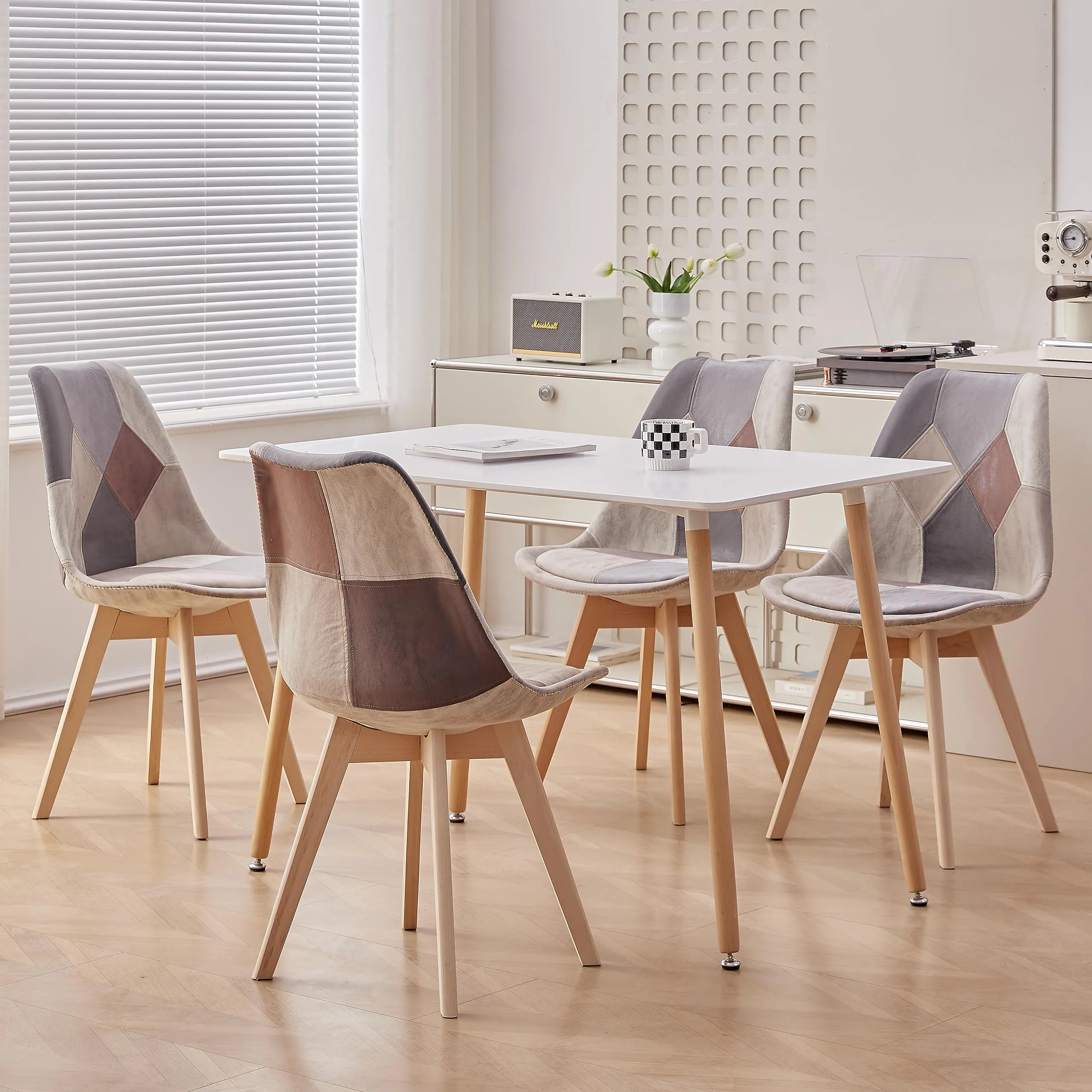 DEYARNA HOME Set di 4 Sedie da Pranzo Imbottite in PU, Marrone - immagine 9